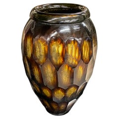 Tortoise Color Prism Cut Glass Vase, Romania, Contemporary