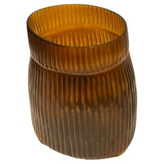 Tortoise Color Vertical Rib Glass Vase, Romania, Contemporary