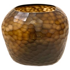 Tortoise Colored Cut Crystal Design Glass Vase, Romania, Contemporary