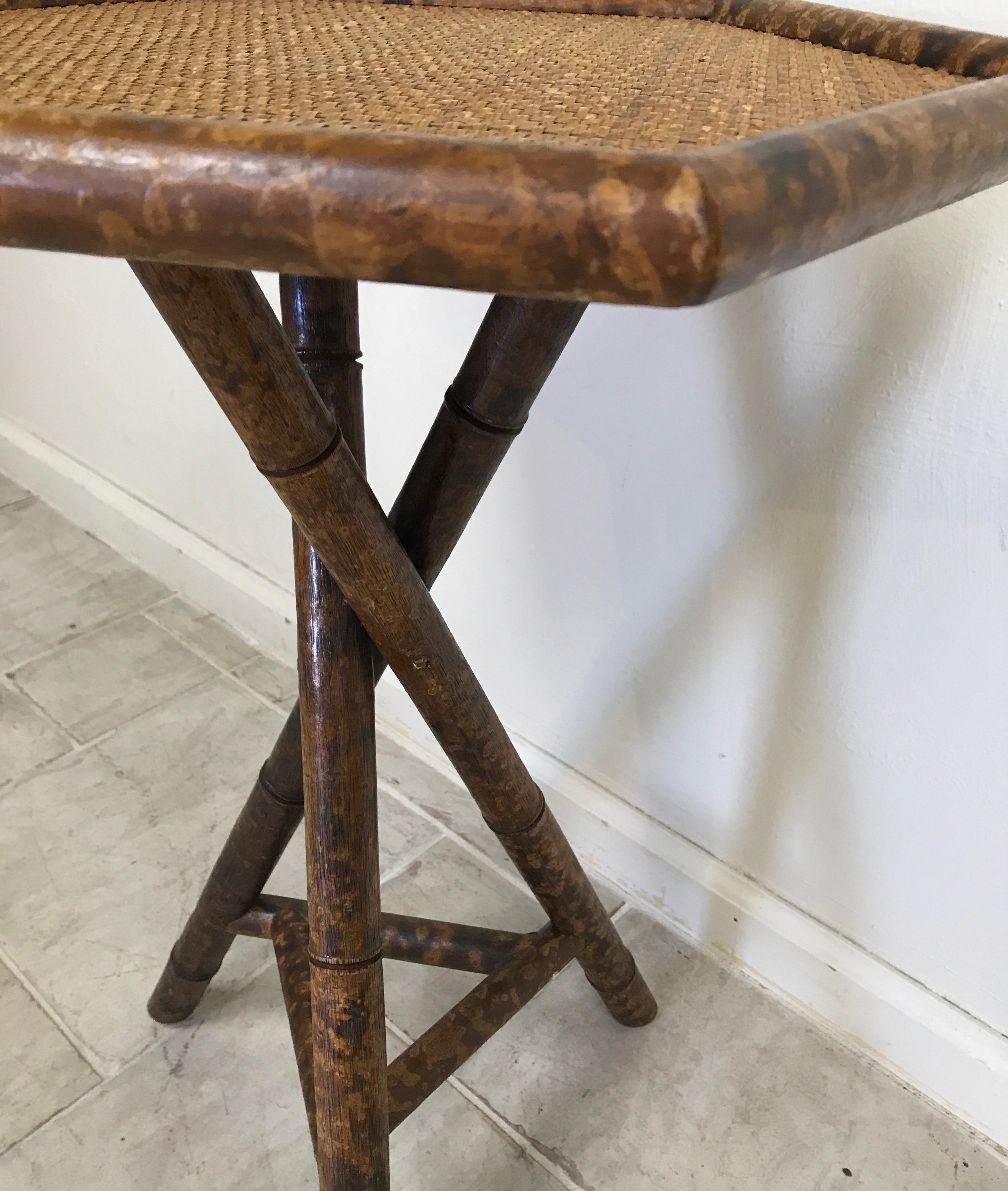 20th Century Tortoise Faux Painted Bamboo Tripod End Table