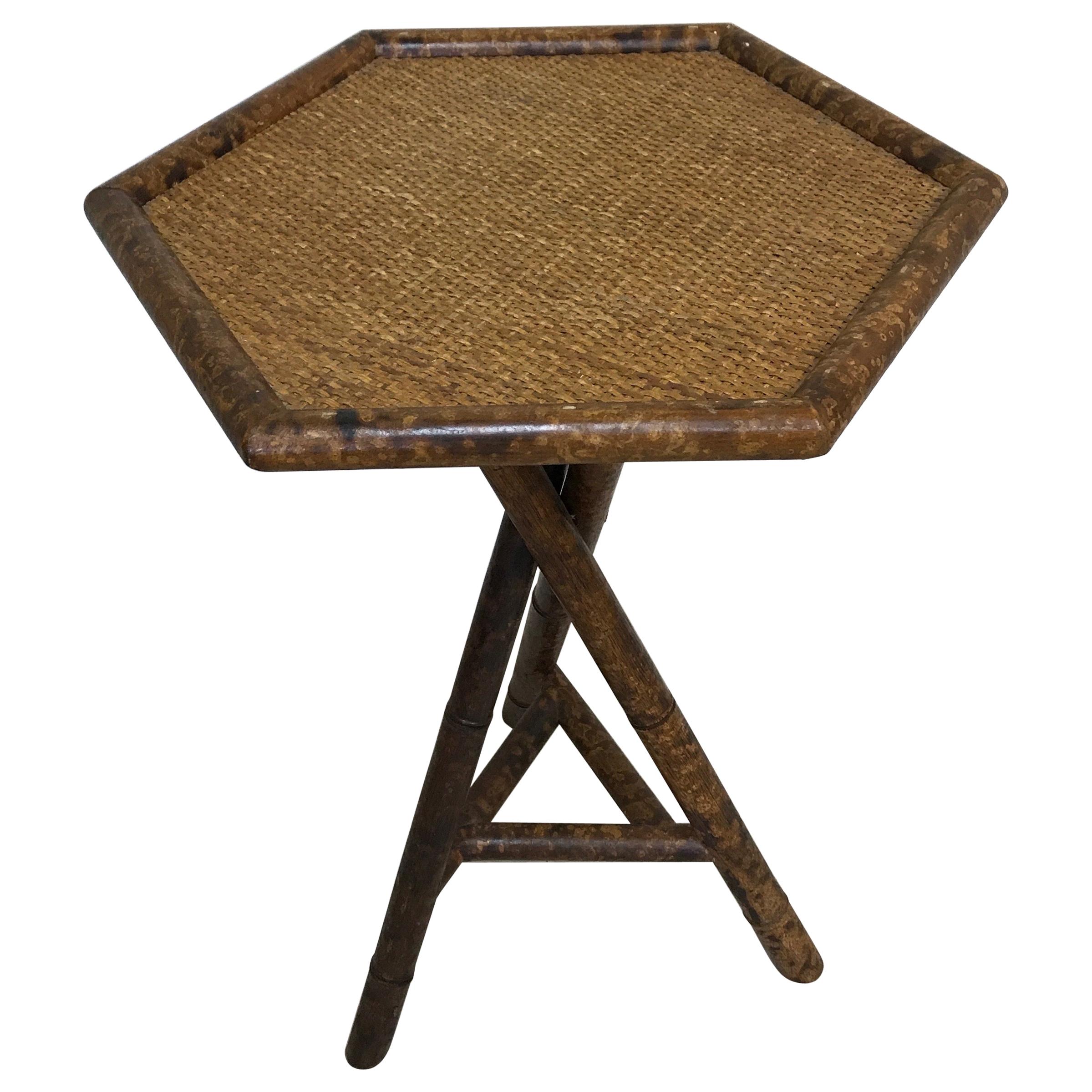 Tortoise Faux Painted Bamboo Tripod End Table