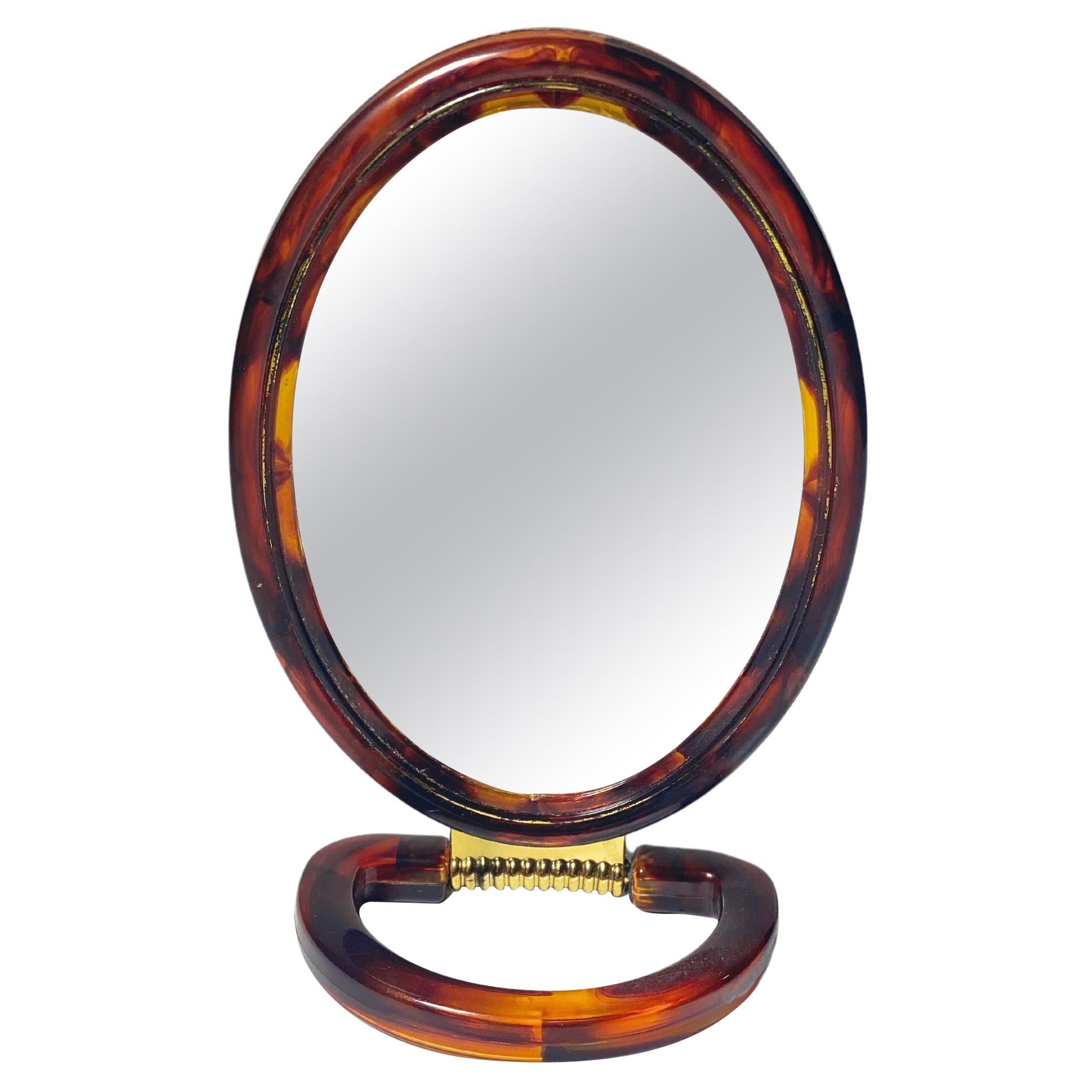 Tortoise Hand Mirror, Table Mriror, Folding Mirror, 2 Faces Mirror, France 1970