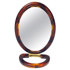 Tortoise Hand Mirror, Table Mriror, Folding Mirror, 2 Faces Mirror, France 1970