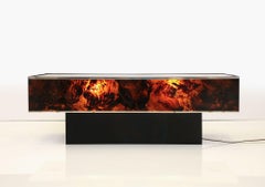 Tortoise Lucite Cocktail Table with Inerior Lights, France 1970s