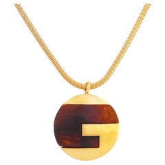 Tortoise Lucite "G" Pendant Necklace By Givenchy, 1970s