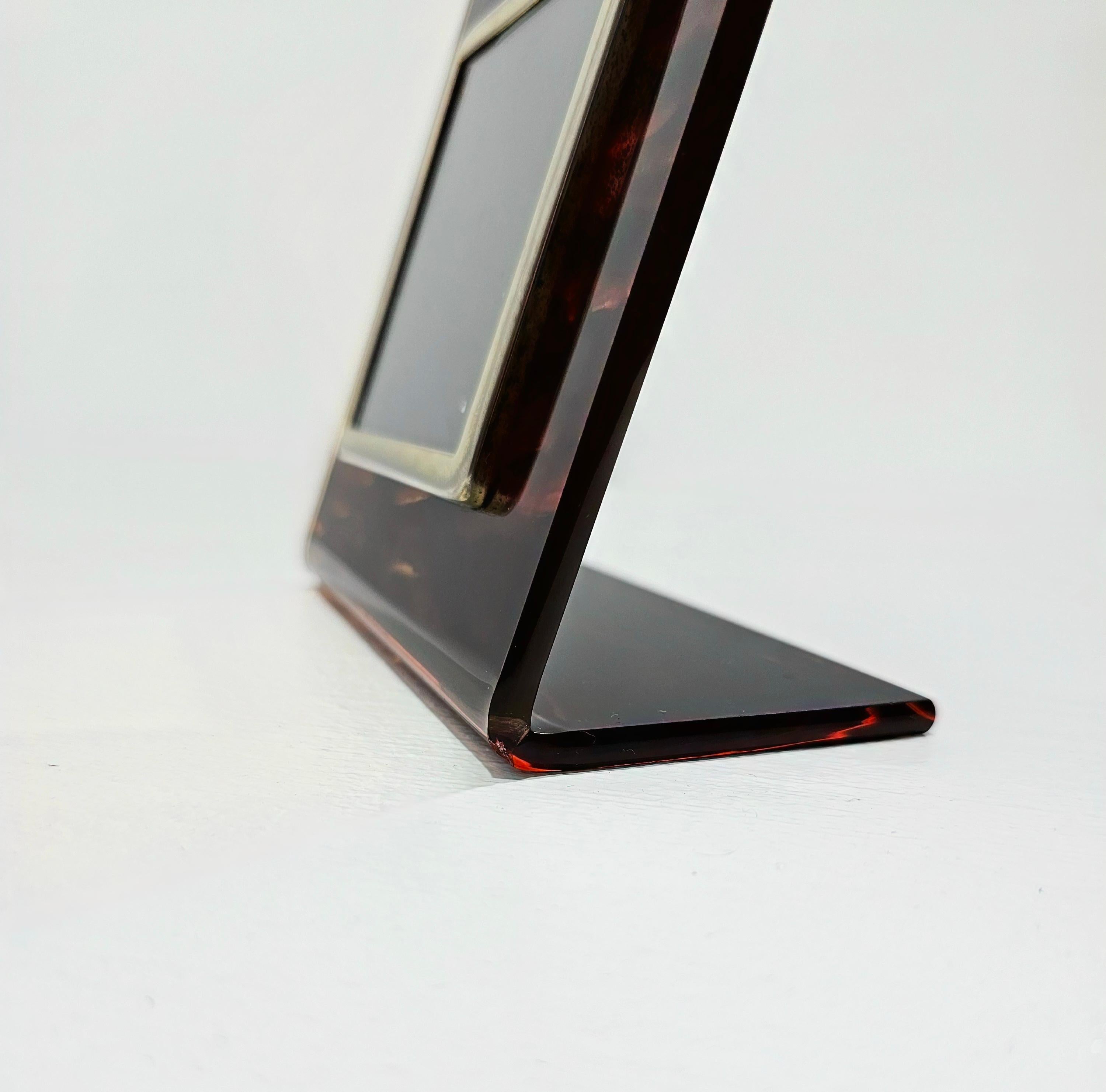 Brass Tortoise Lucite Picture Frame Mid-Century  Design Italy 1970s
