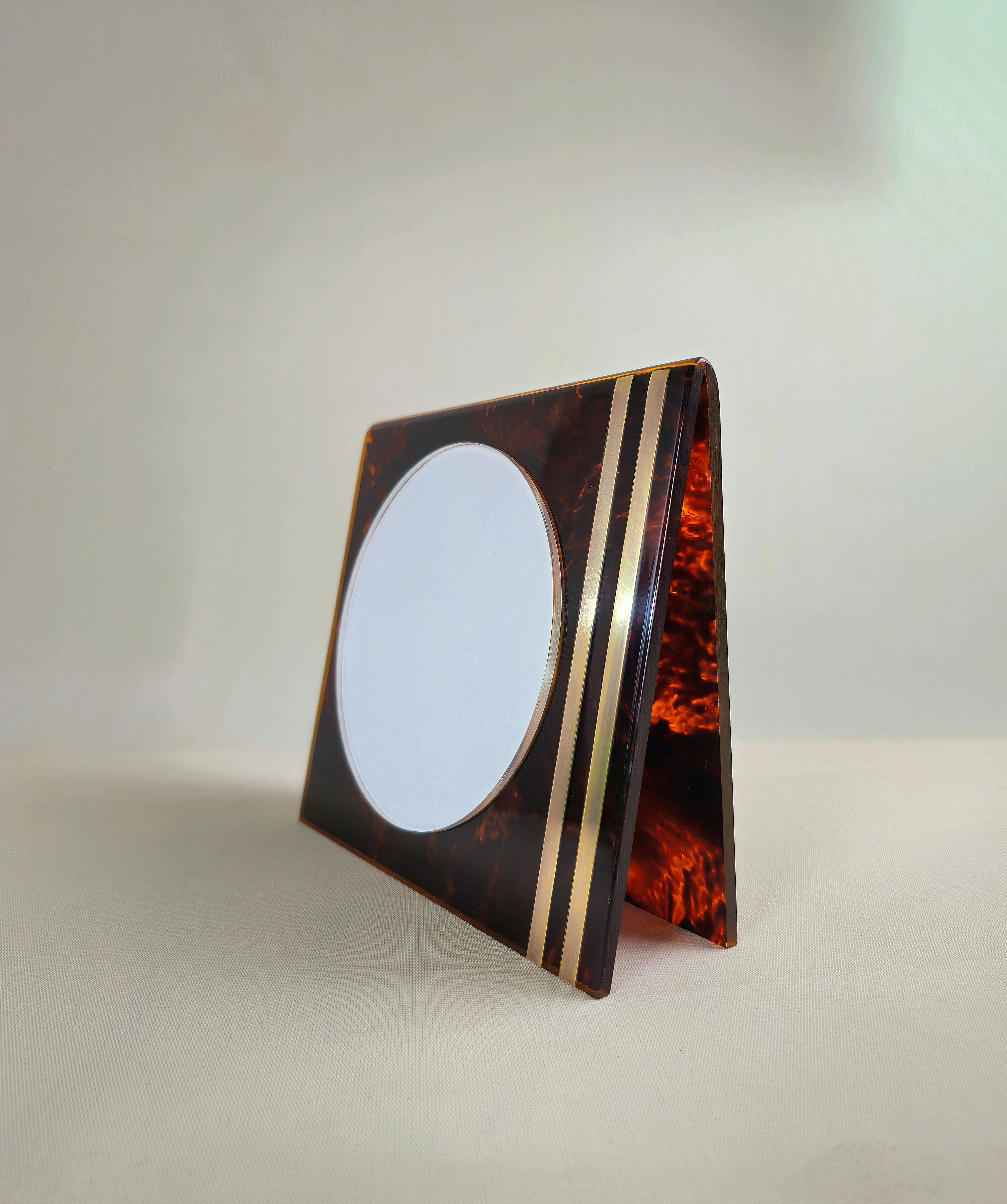 Tortoise Lucite Picture Frame Midcentury Italy 70s Brass Accessory Team Guzzini 4