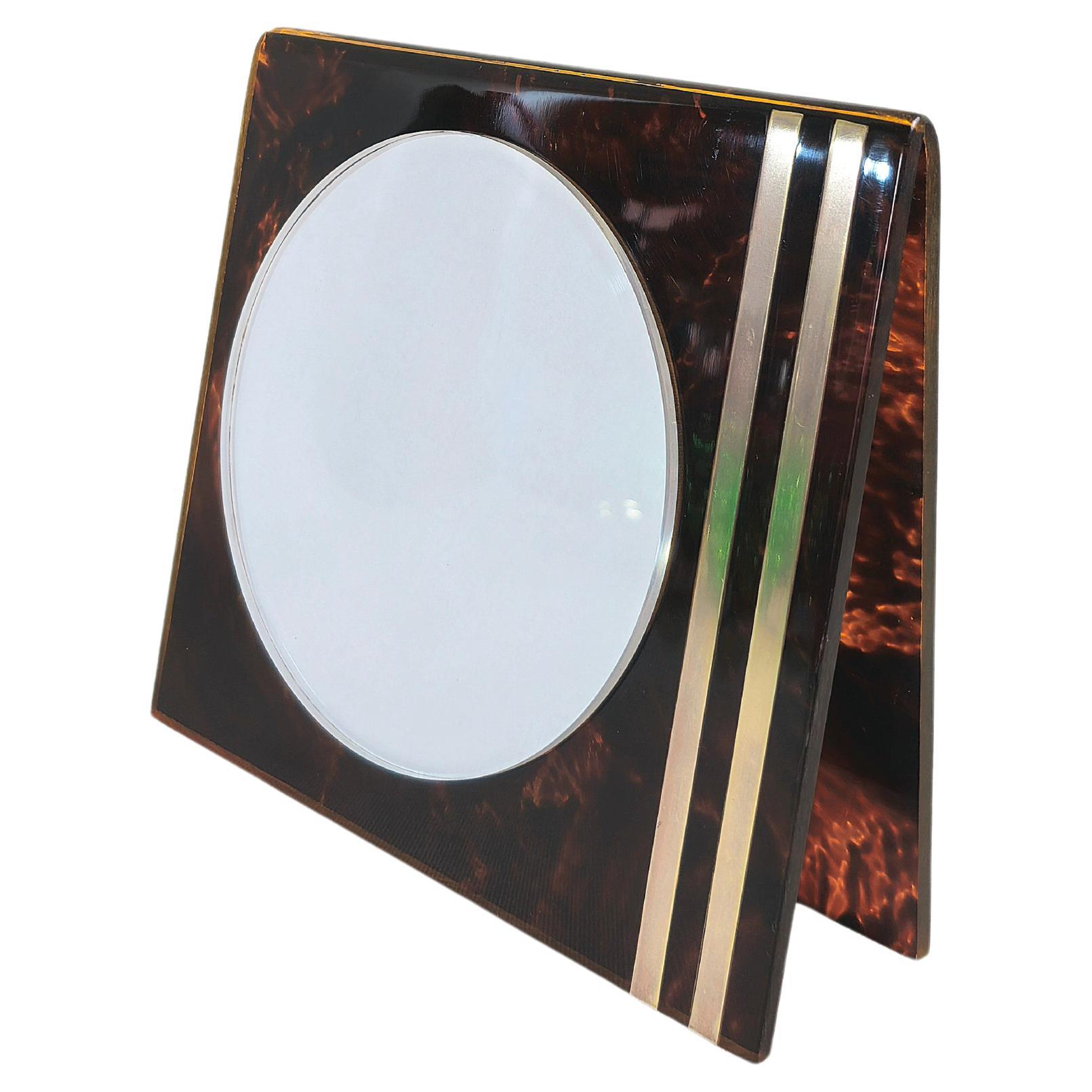 Tortoise Lucite Picture Frame Midcentury Italy 70s Brass Accessory Team Guzzini For Sale