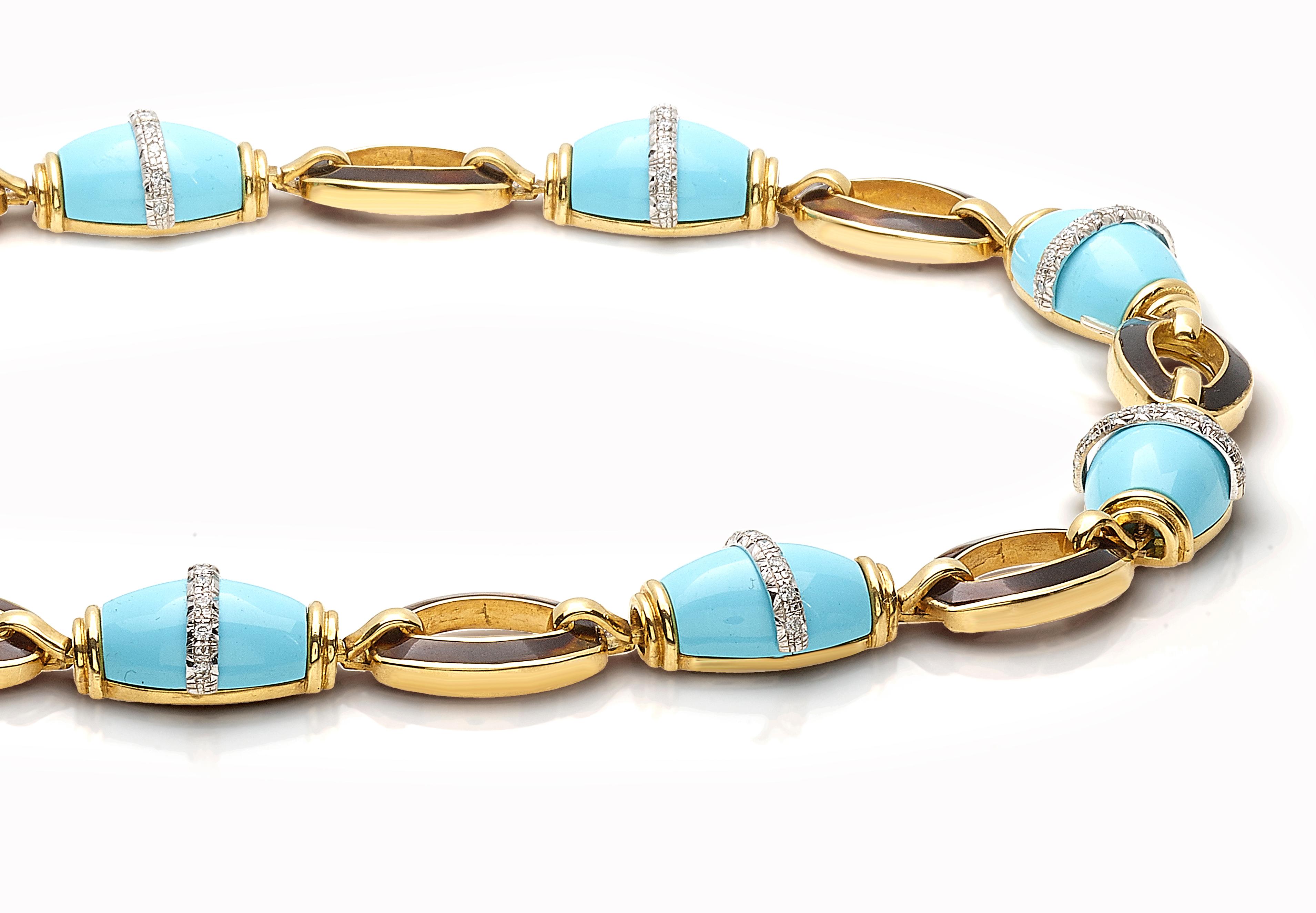 Tortoise Necklace with Turquoise and Diamonds on Yellow Gold In New Condition For Sale In Ariano Irpino, IT