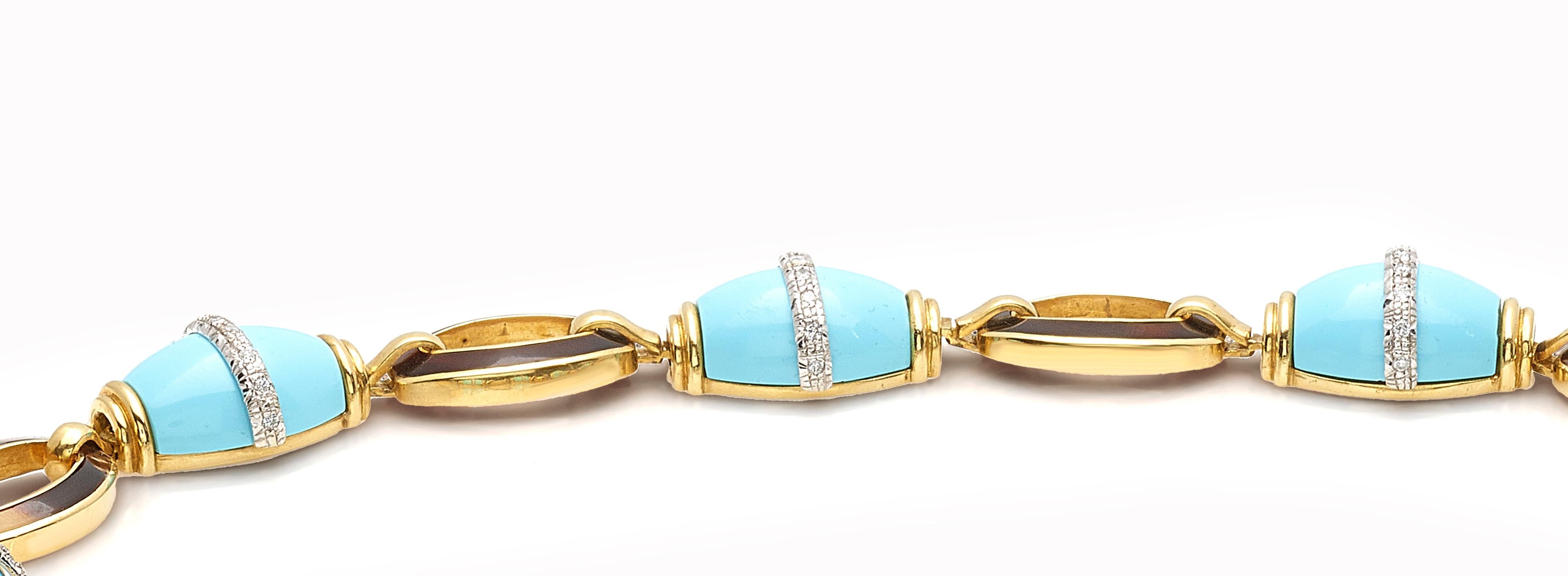 Tortoise Necklace with Turquoise and Diamonds on Yellow Gold For Sale 2