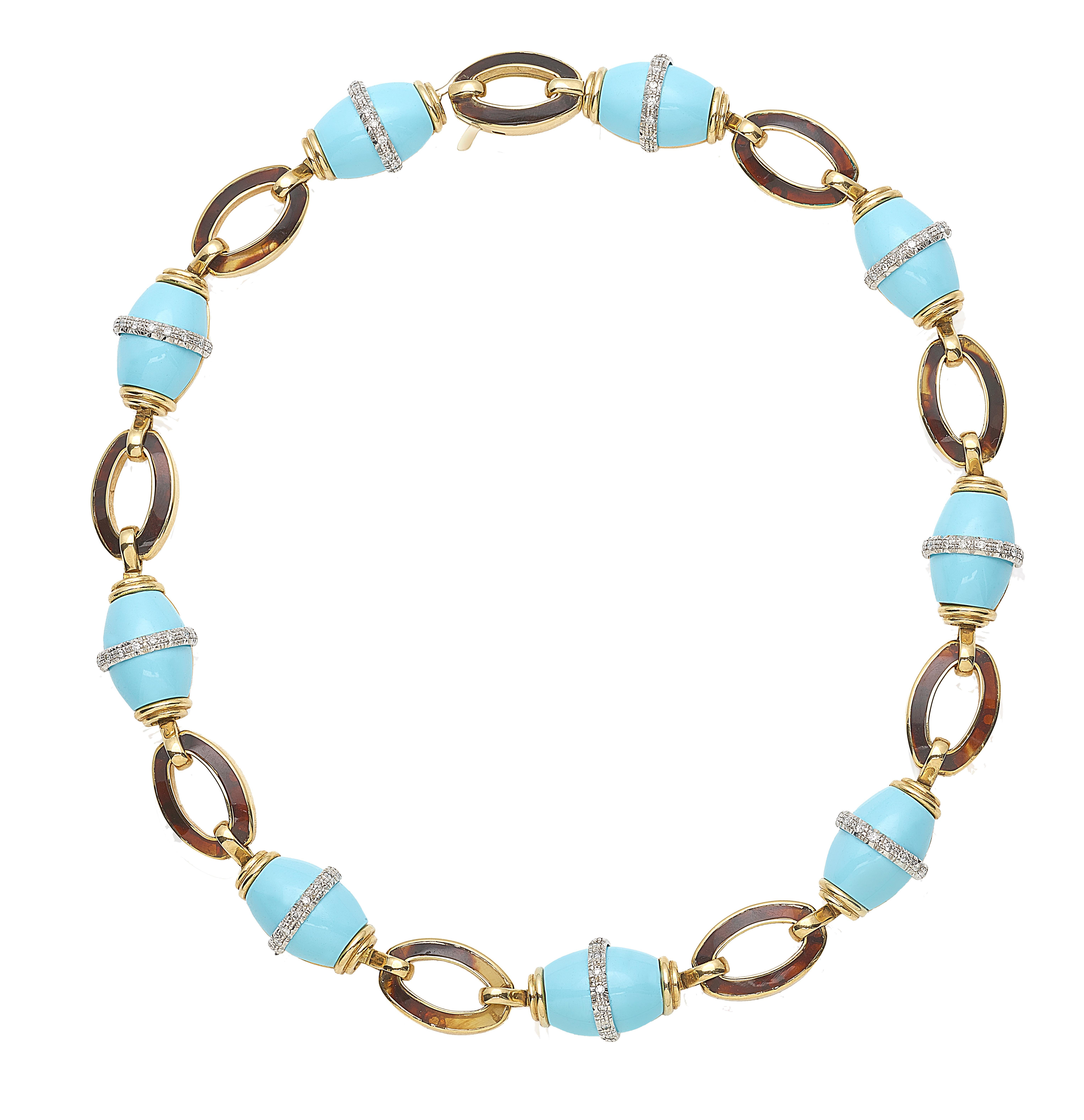 Tortoise Necklace with Turquoise and Diamonds on Yellow Gold For Sale 4
