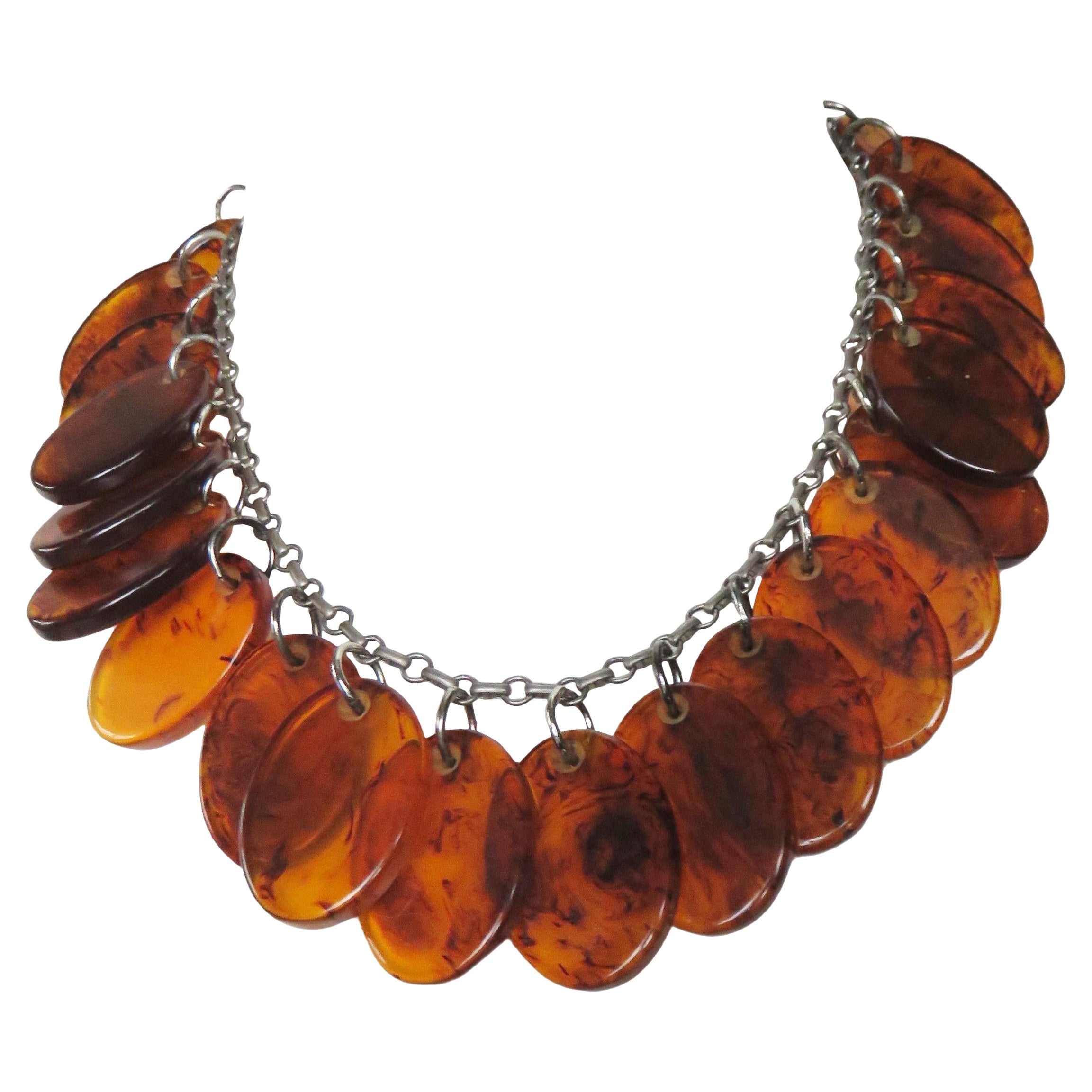 Tortoise Shell Bakelite Disc Necklace 1940s