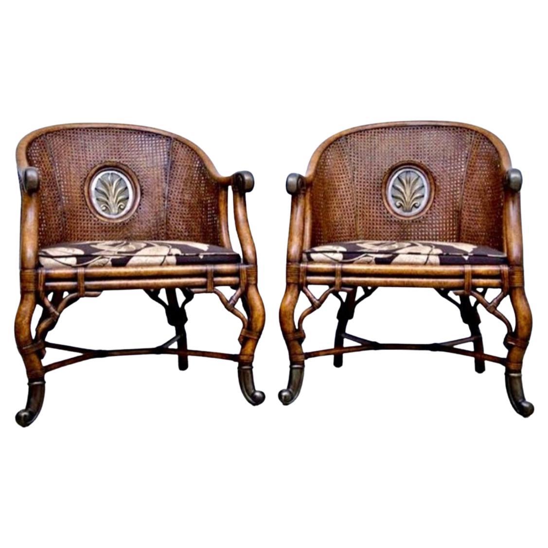 Tortoise Shell Bamboo Armchairs  For Sale