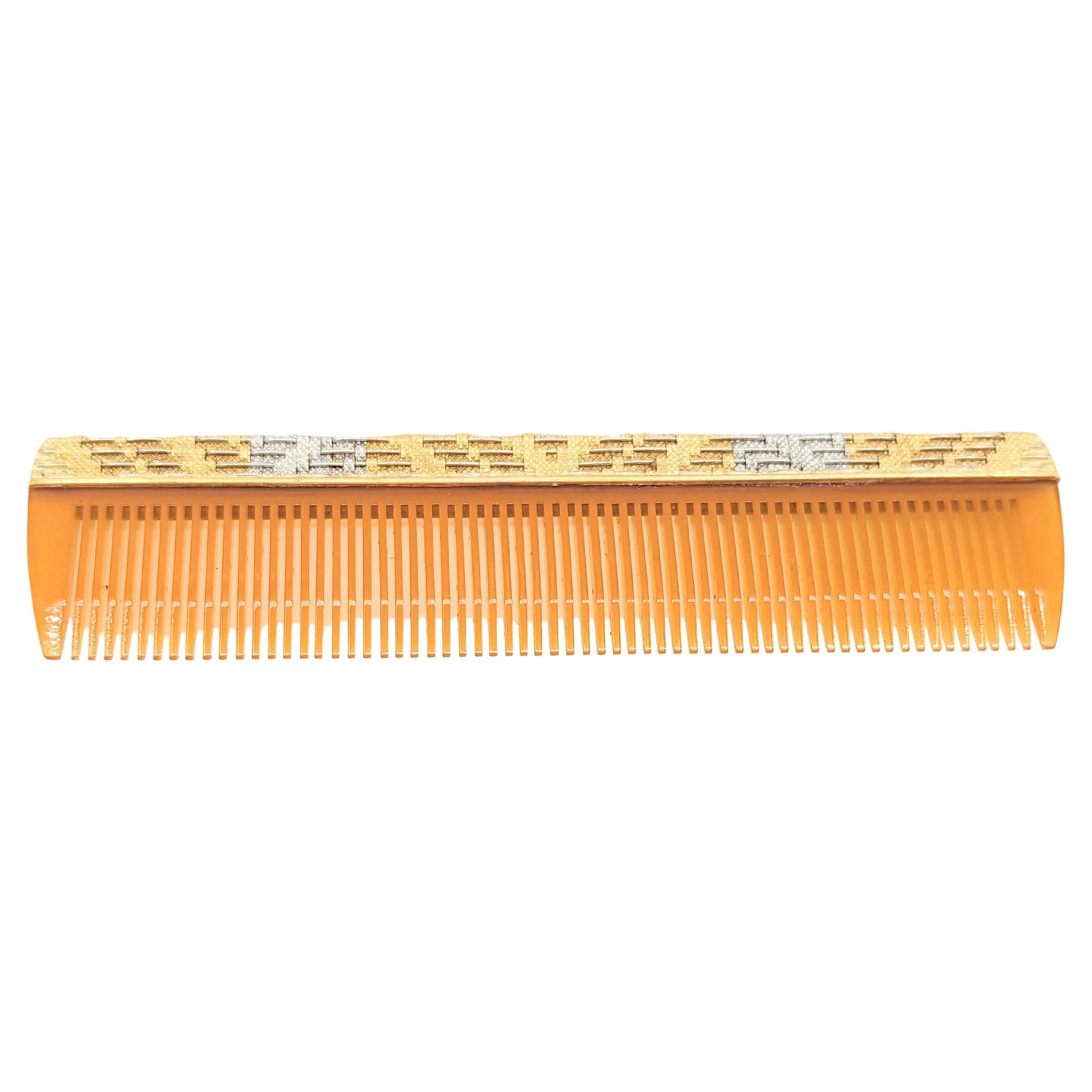 Tortoise Shell Comb in 2 Tone 18K Gold For Sale