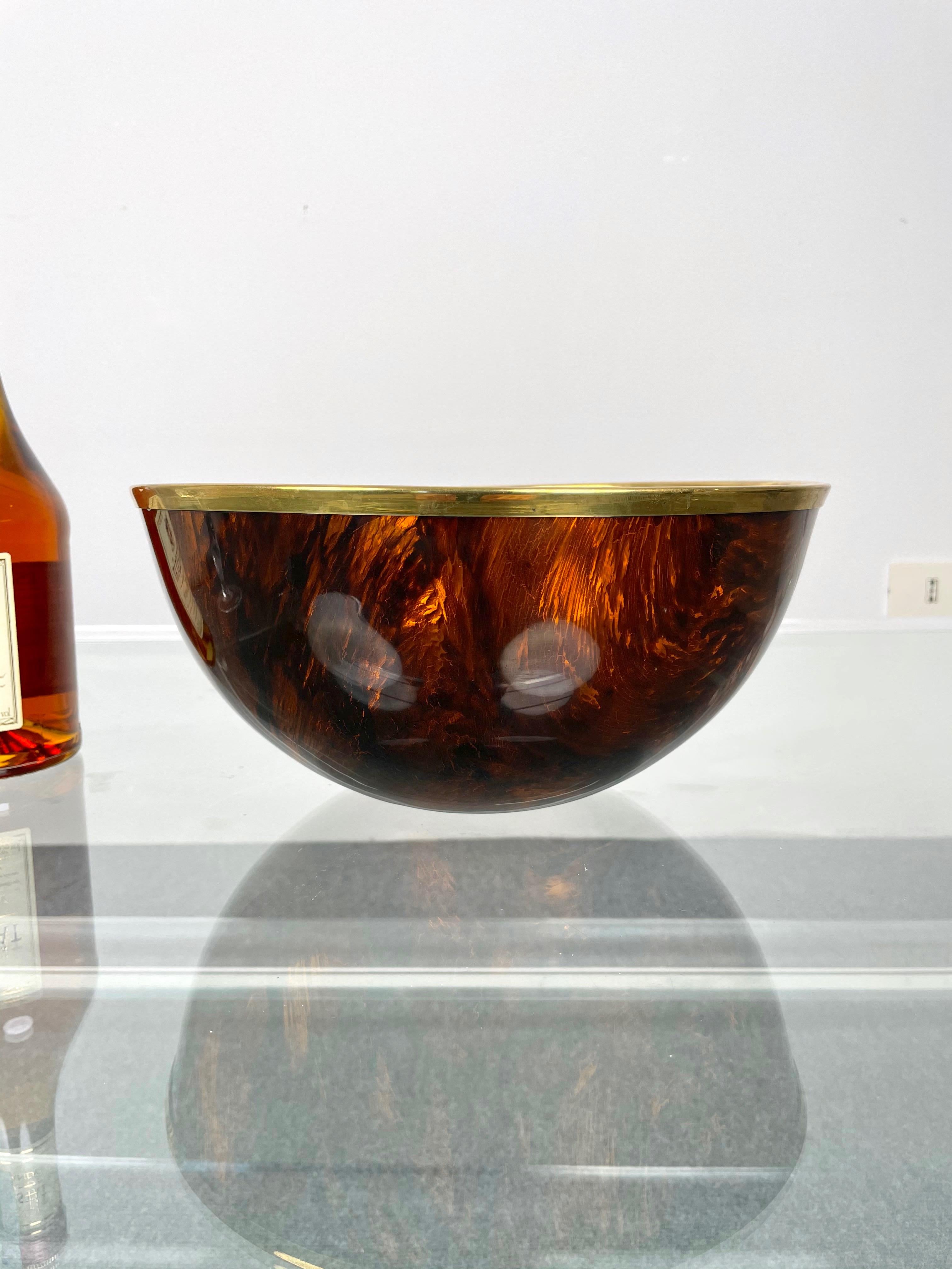 Italian Tortoise Shell Effect Lucite and Brass Bowl Centerpiece, Italy, 1970s