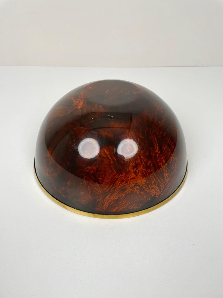 Tortoise Shell Effect Lucite and Brass Bowl Centerpiece, Italy, 1970s 2