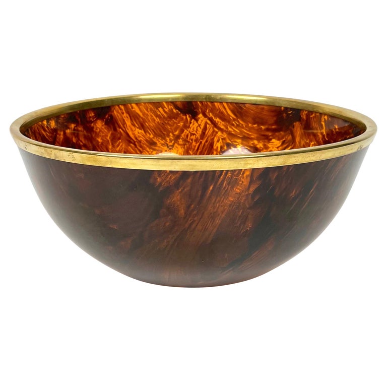 Christian Dior Tortoiseshell-Effect Lucite and Brass Bowl, 1970s, Offered by iMadons Design