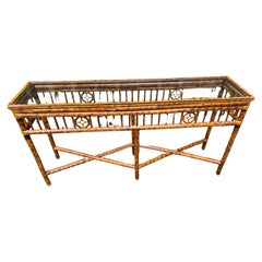 Tortoise Shell Finish Bamboo Console Table