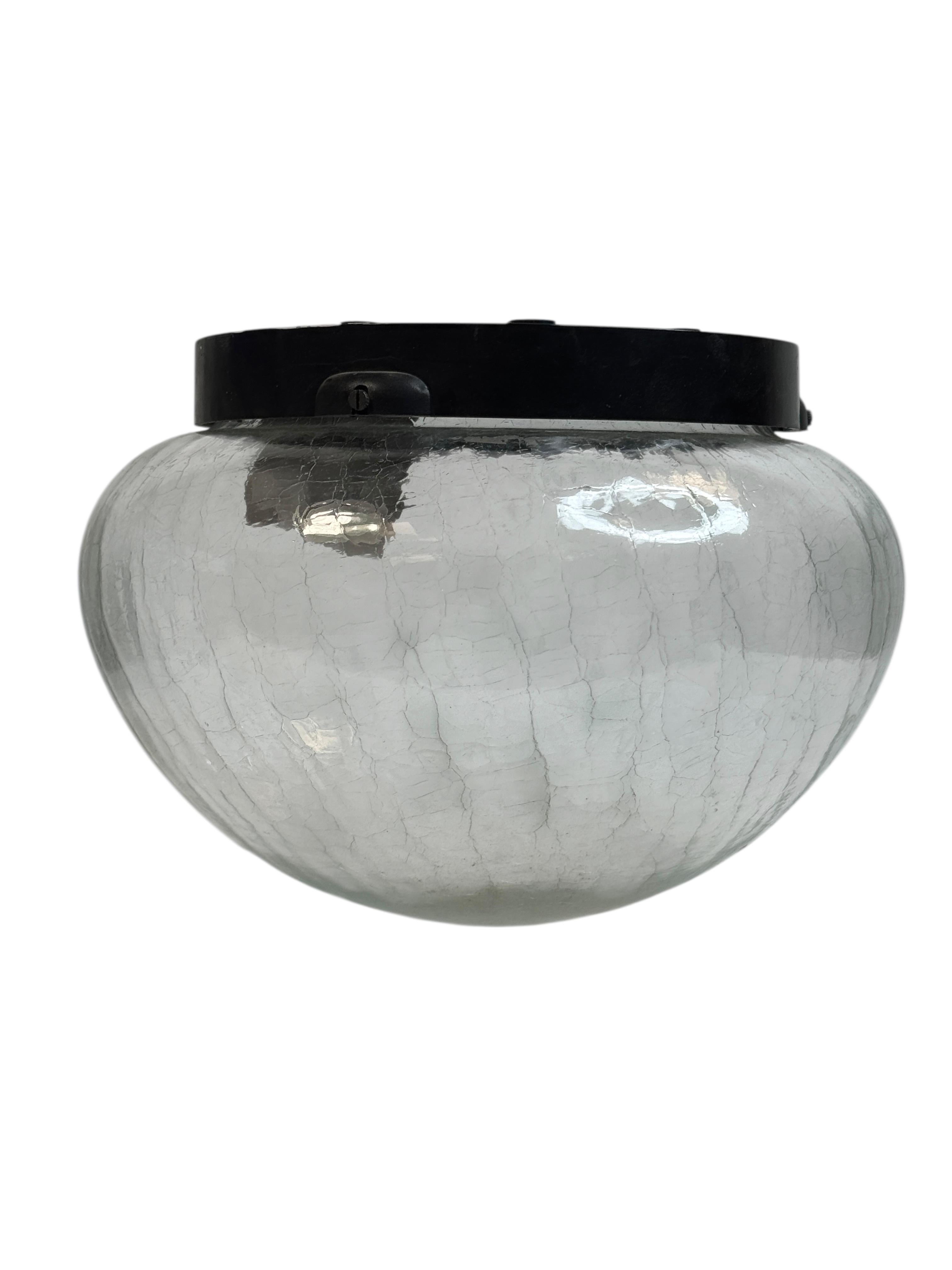 Metal Tortoise Shell Pattern Clear Glass Flush Mount Vintage Austria 1960s For Sale