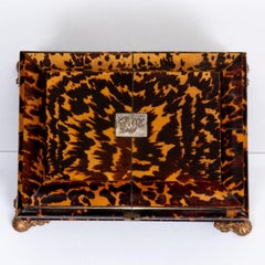 Tortoise Silk Lined 19th Century English Sewing Box with Brass Feet