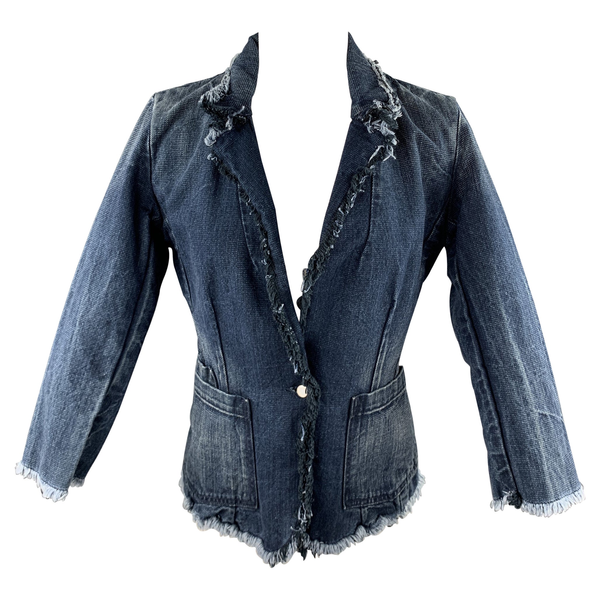TORTOISE Size S Navy Distressed Raw Hem Denim Blazer