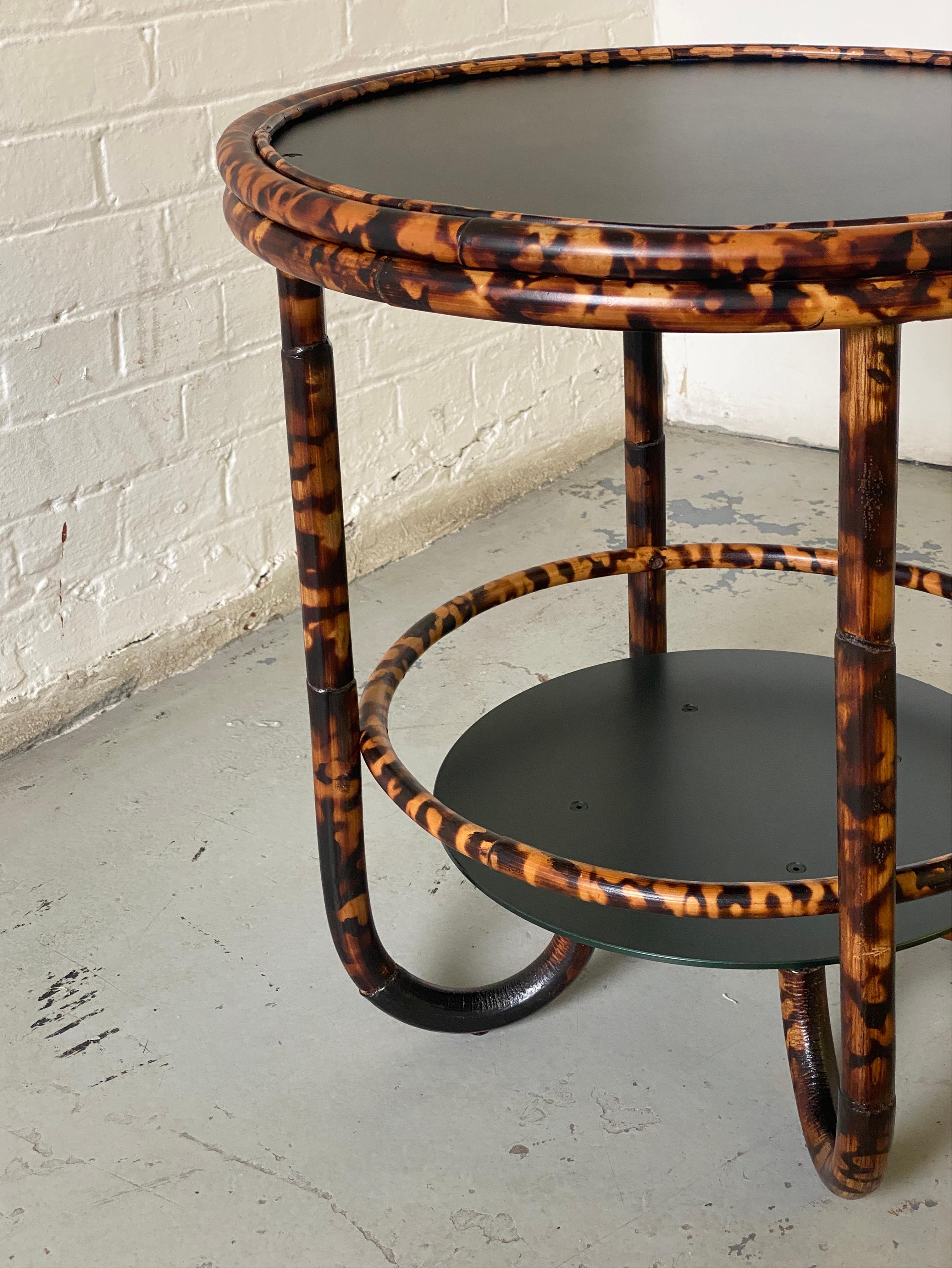 Tortoise Torched Rattan and Salmon-Colored Anodised Aluminium Cocktail Table For Sale 2