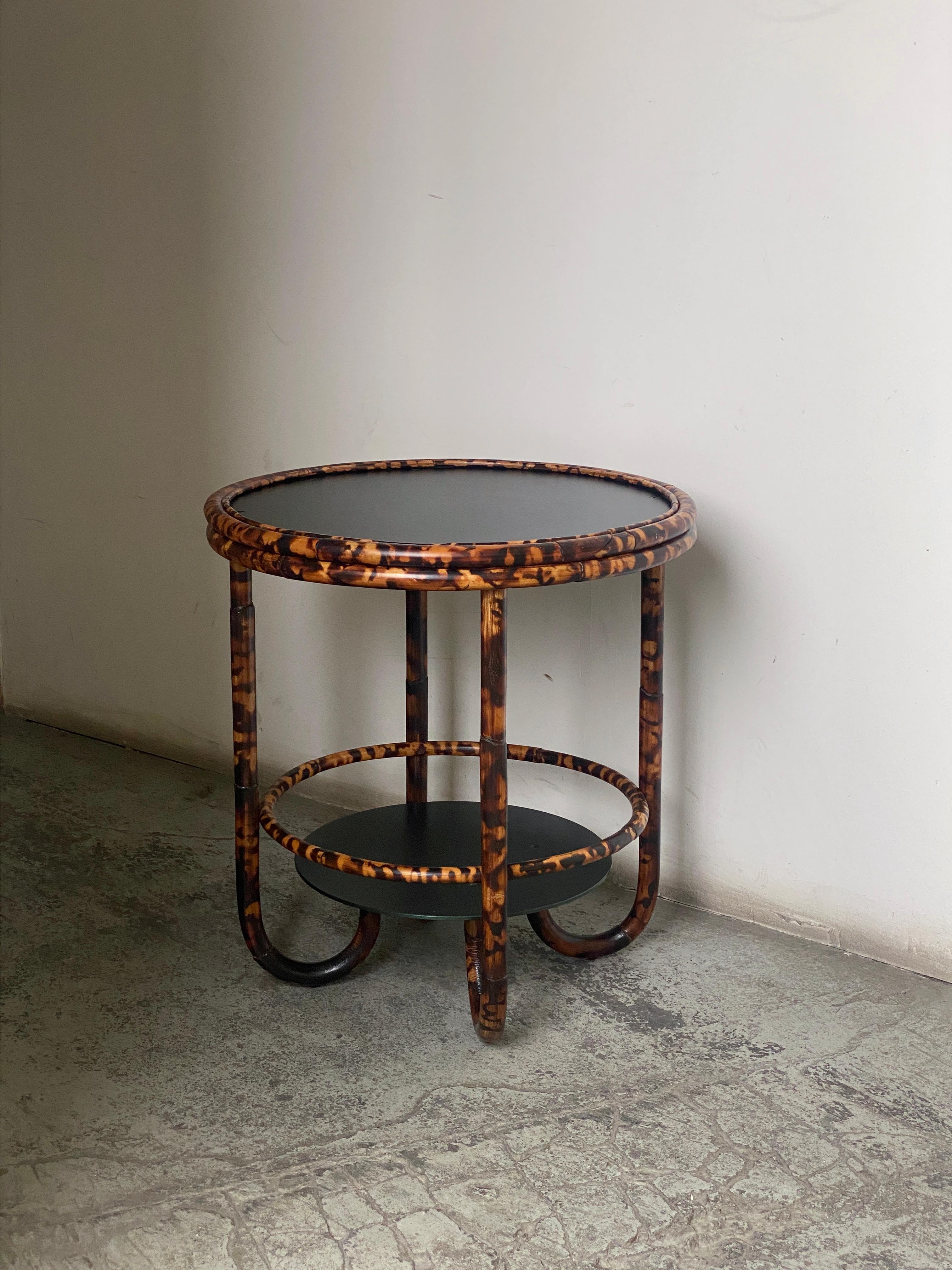 Tortoise Torched Rattan and Salmon-Colored Anodised Aluminium Cocktail Table For Sale 3