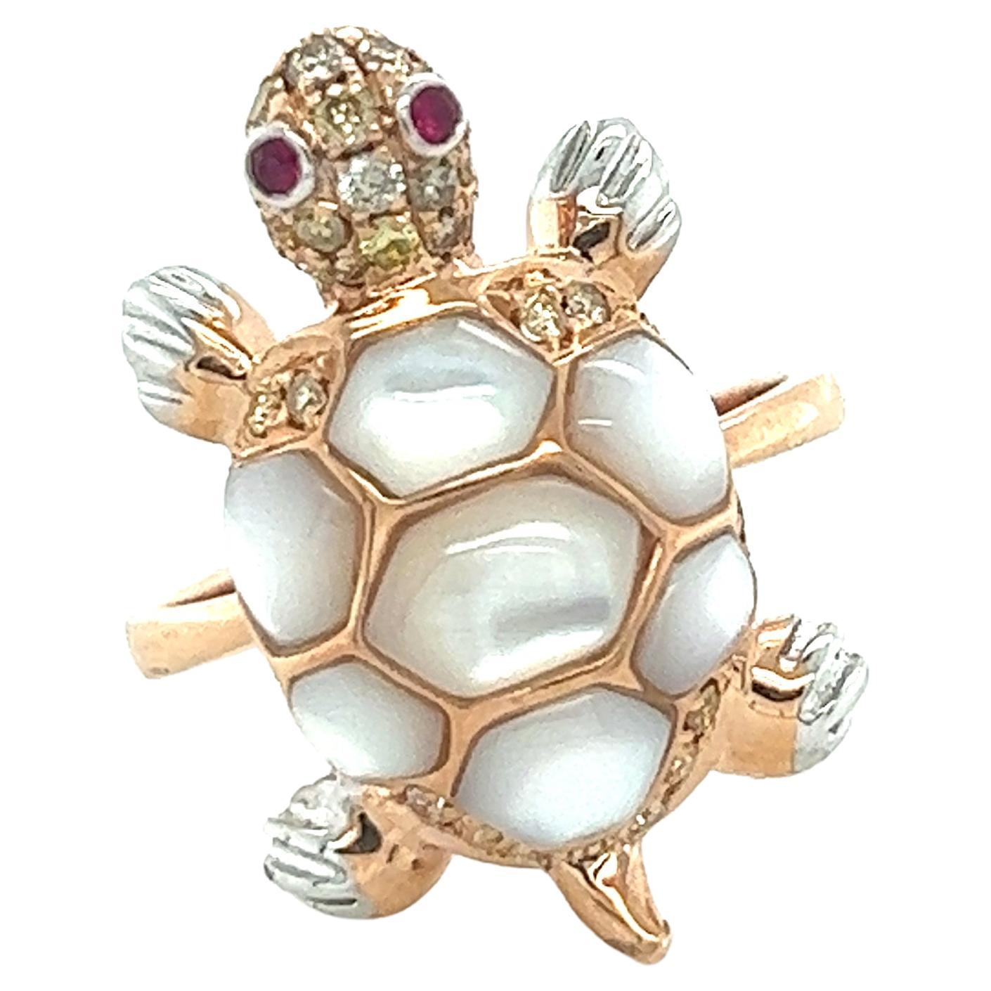 Tortoise White Shell 18k Rose Gold Ring For Sale