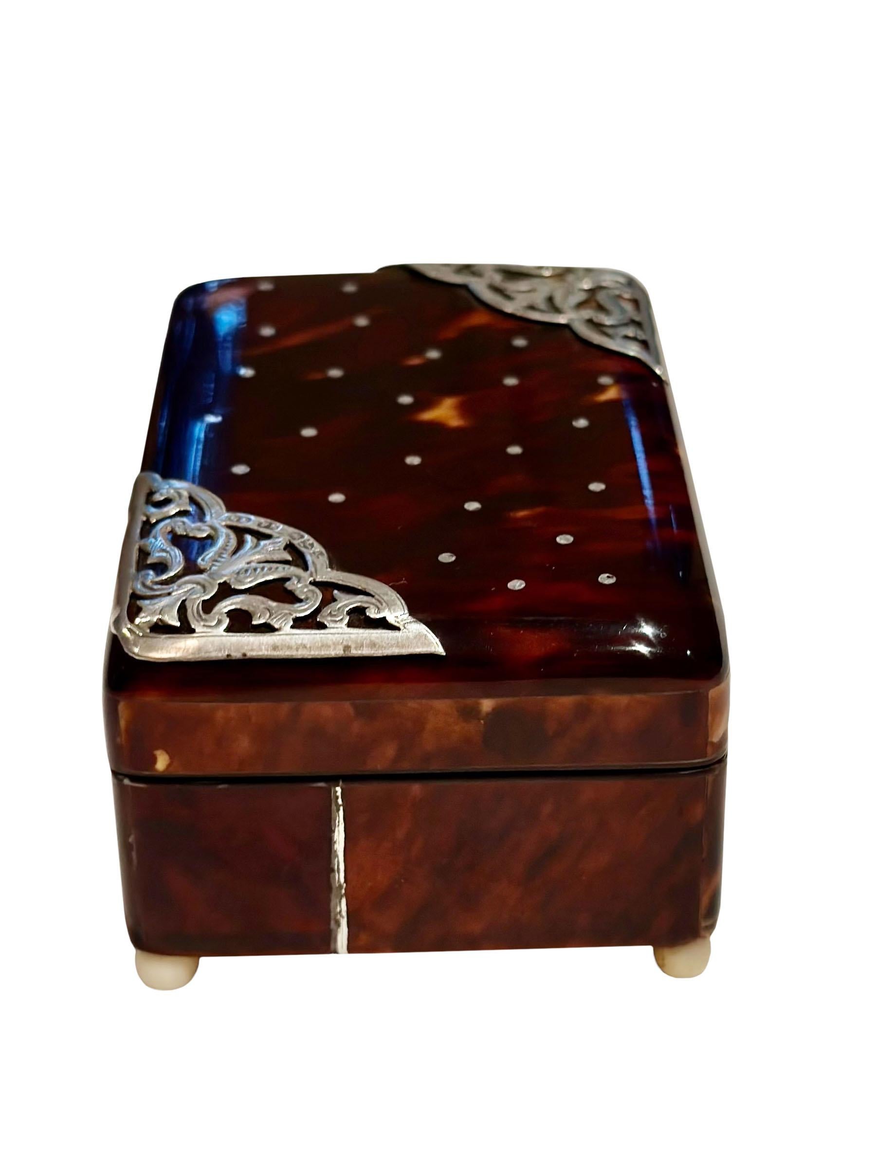 Late 19th Century Tortoiseshell and Silver Box For Sale