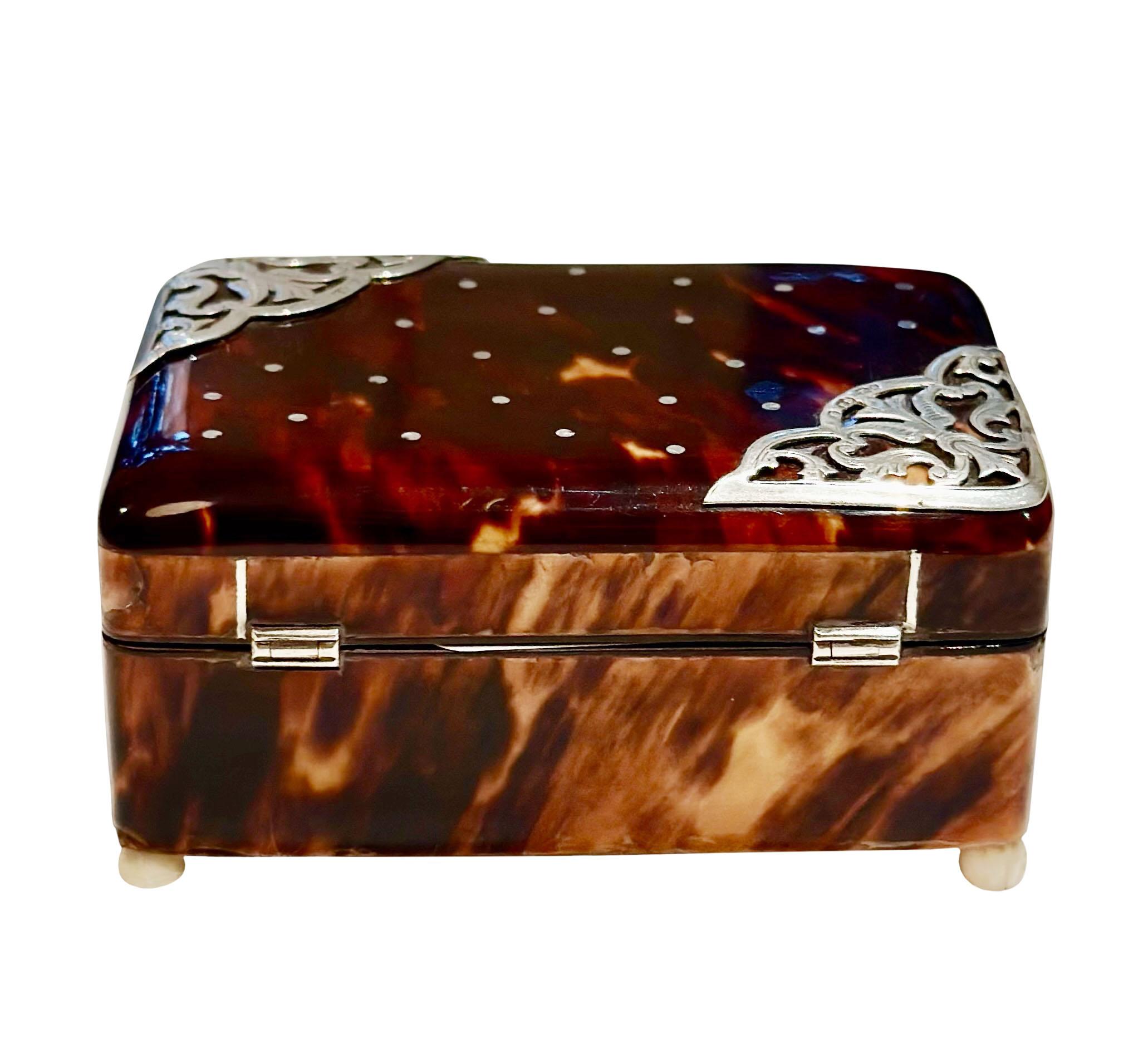 Sterling Silver Tortoiseshell and Silver Box For Sale