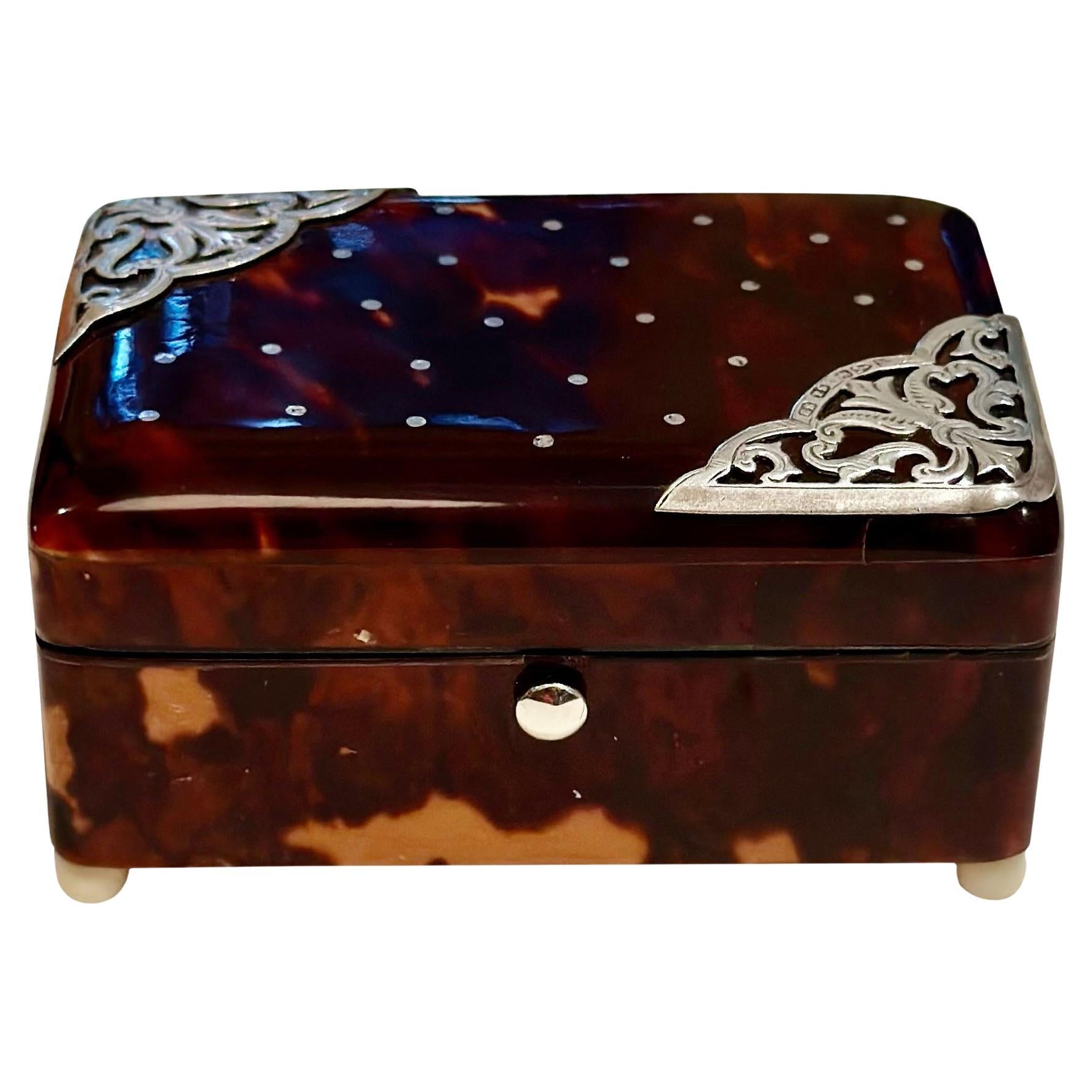 Tortoiseshell and Silver Box For Sale