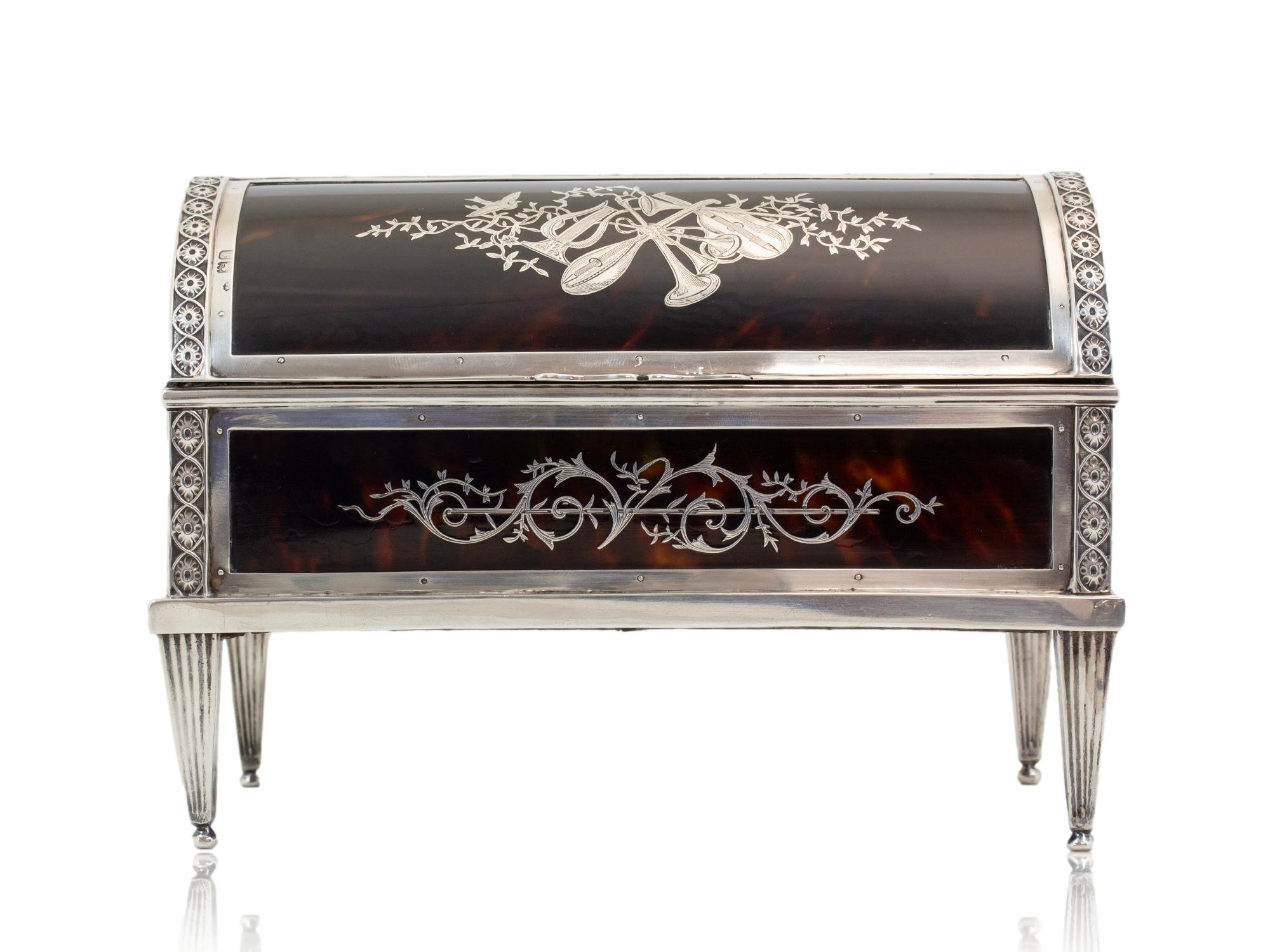 Cast Tortoiseshell and Silver Jewellery Box William Comyns For Sale