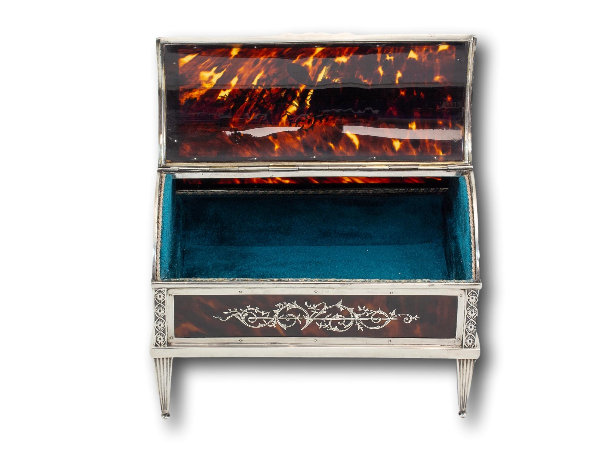 Tortoiseshell and Silver Jewellery Box William Comyns For Sale 1