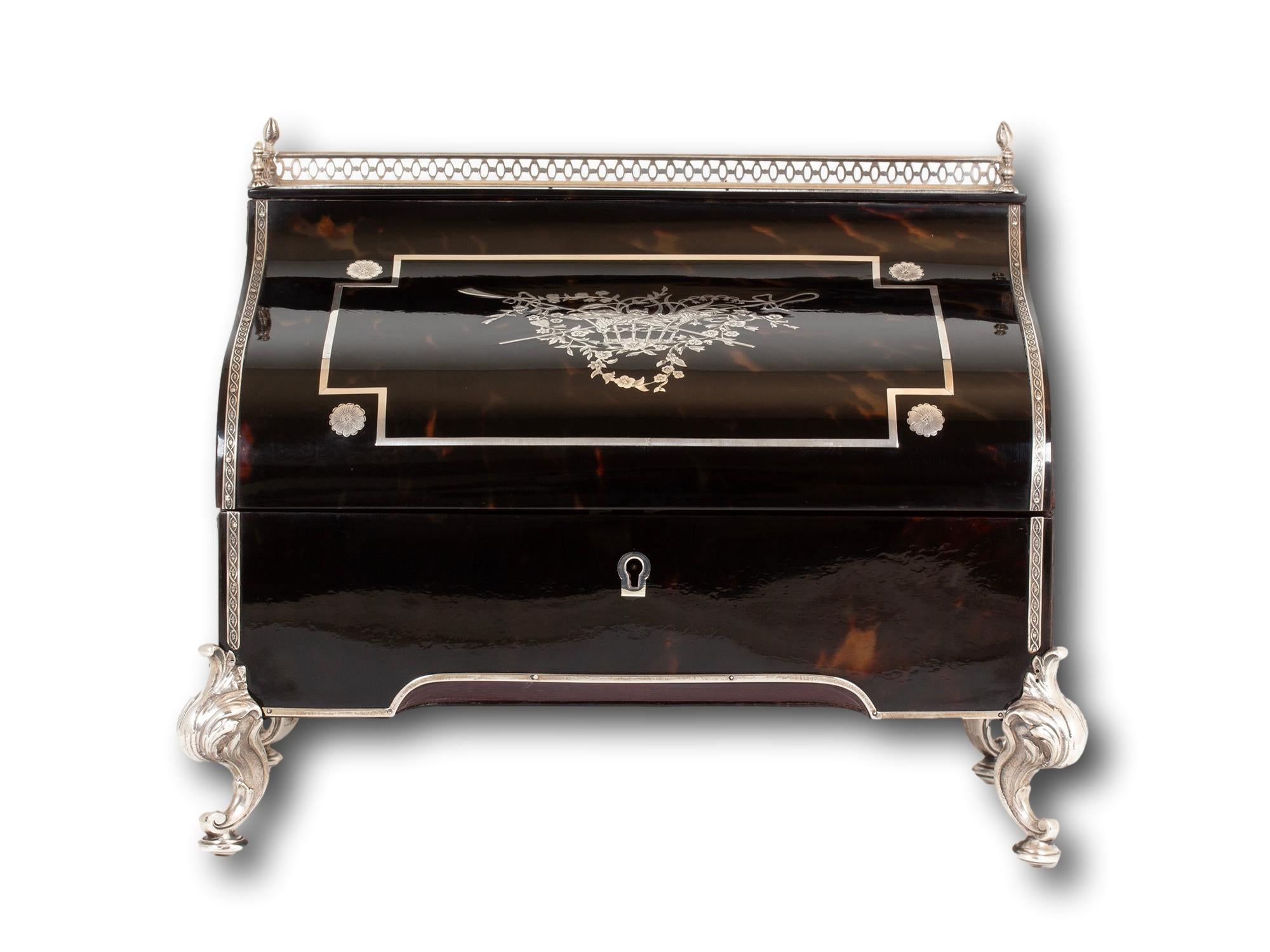 English Tortoiseshell and Silver Stationery Box William Comyns For Sale