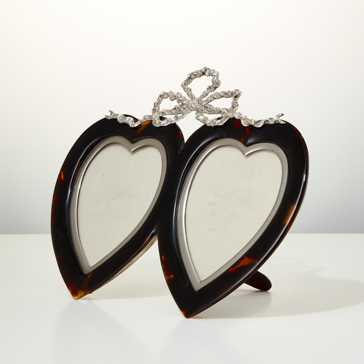 English Antique Tortoiseshell Sterling Silver Heart Photograph Frame Dated London 1897 For Sale
