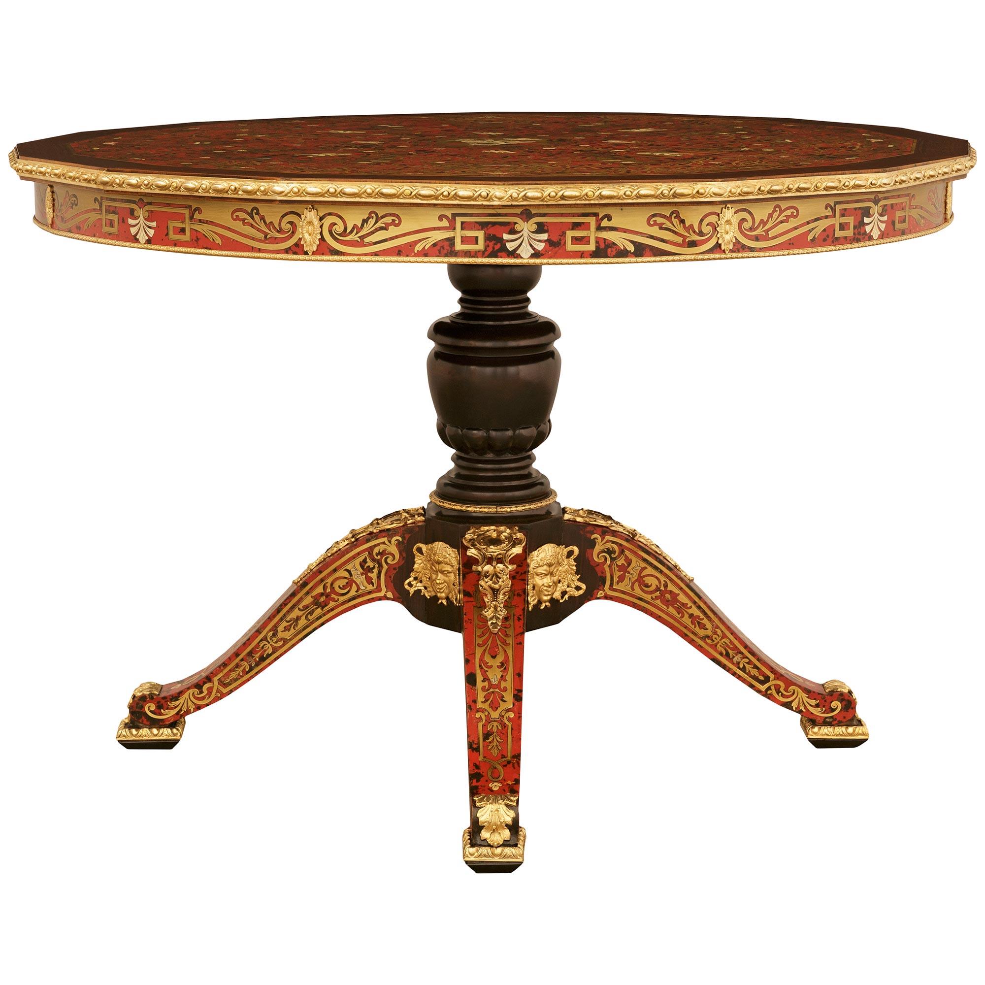 Boulle-Mitteltisch aus Schildpatt, Messing, ebonisiertem Obstholz und Ormolu (Napoleon III.) im Angebot