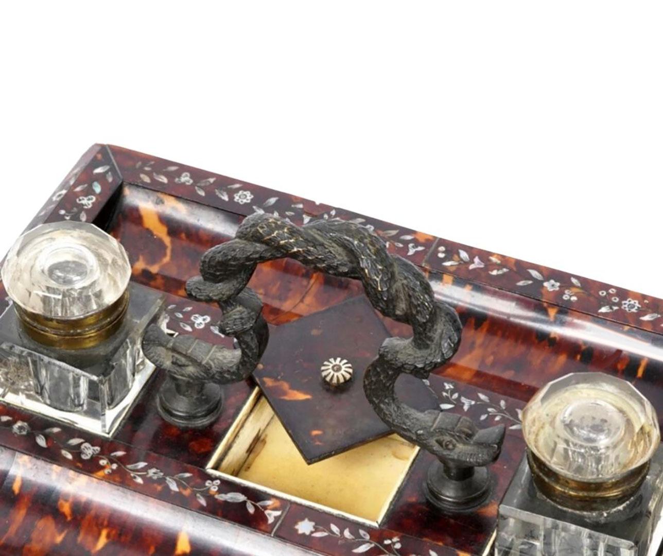 Late 19th Century Tortoiseshell Double Inkwell For Sale