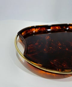 Plateau de service en lucite et laiton Mid-Century Modern Italy 70s