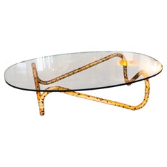 Tortoiseshell Faux Bamboo Coffee Table With Oval Glass Top, Circa 1970