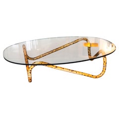 Tortoiseshell Faux Bamboo Coffee Table With Oval Glass Top, Circa 1970
