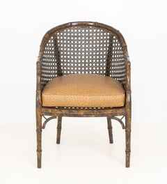 Tortoiseshell Finish Faux Bamboo Caned Tub Chair