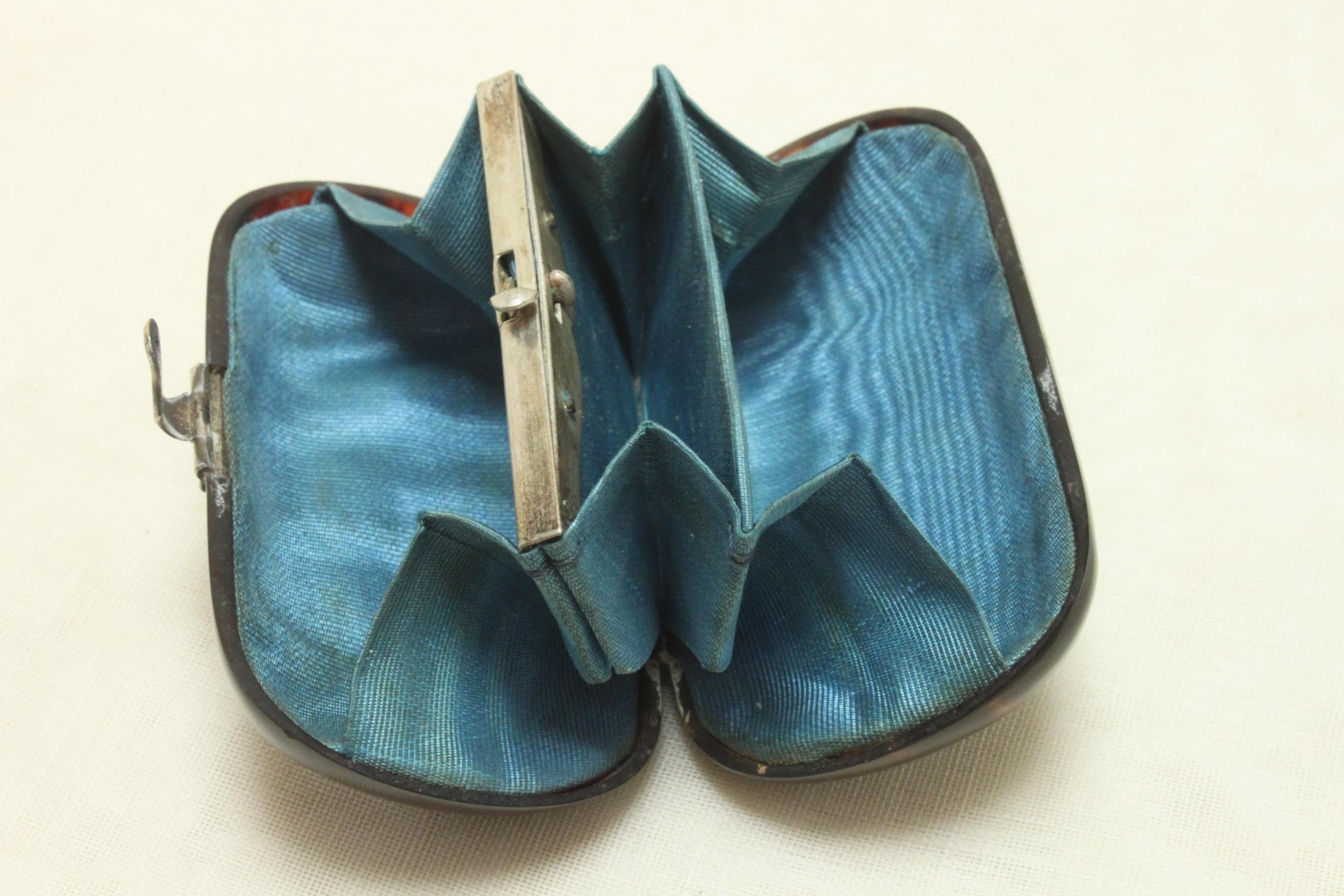 Early Victorian Tortoiseshell Ladies Purse Inlaid with Silver