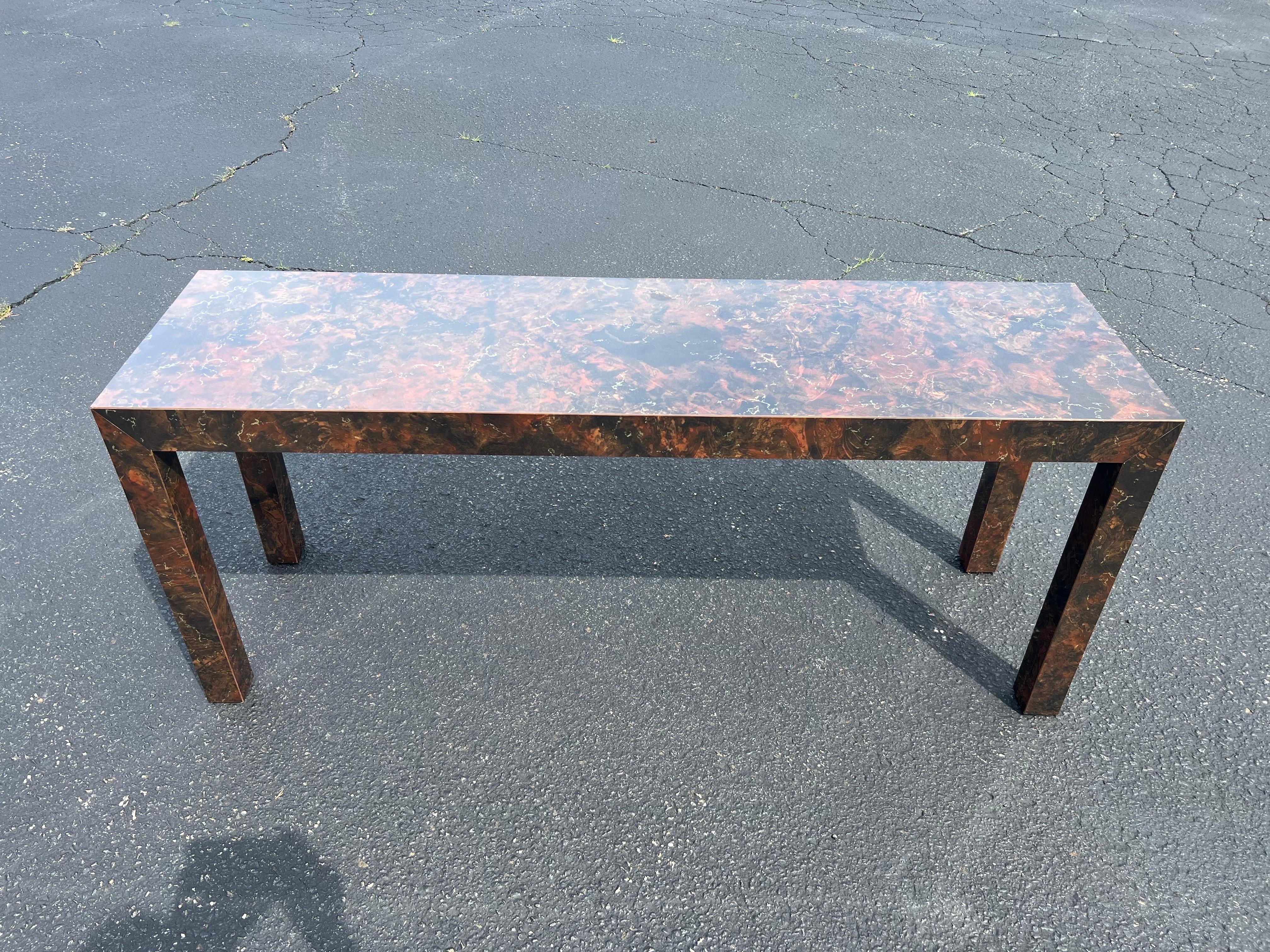 Tortoiseshell Laminate Parsons Sofa Table For Sale 13
