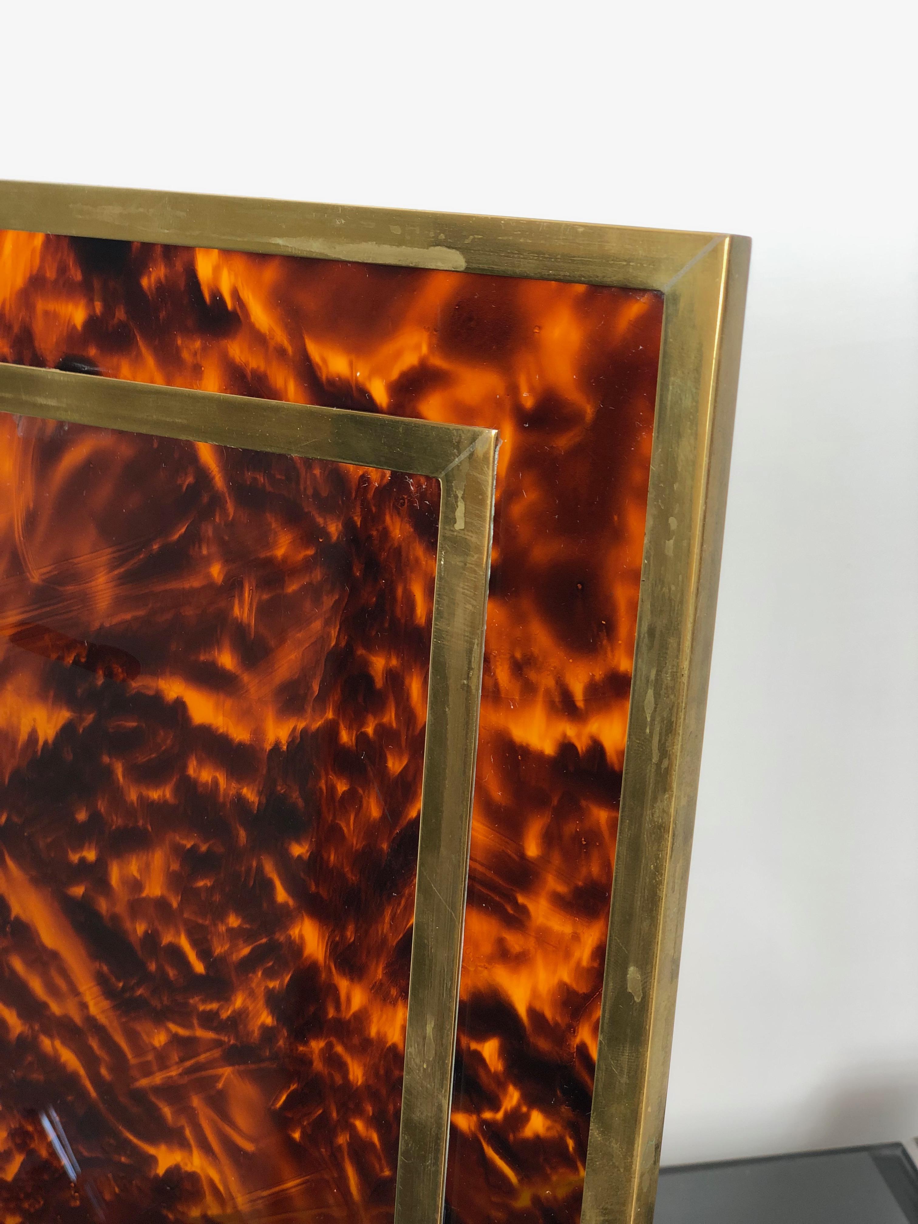 Tortoiseshell Lucite and Brass Picture Photo Frame Christian Dior Style, 1970s In Good Condition In Rome, IT