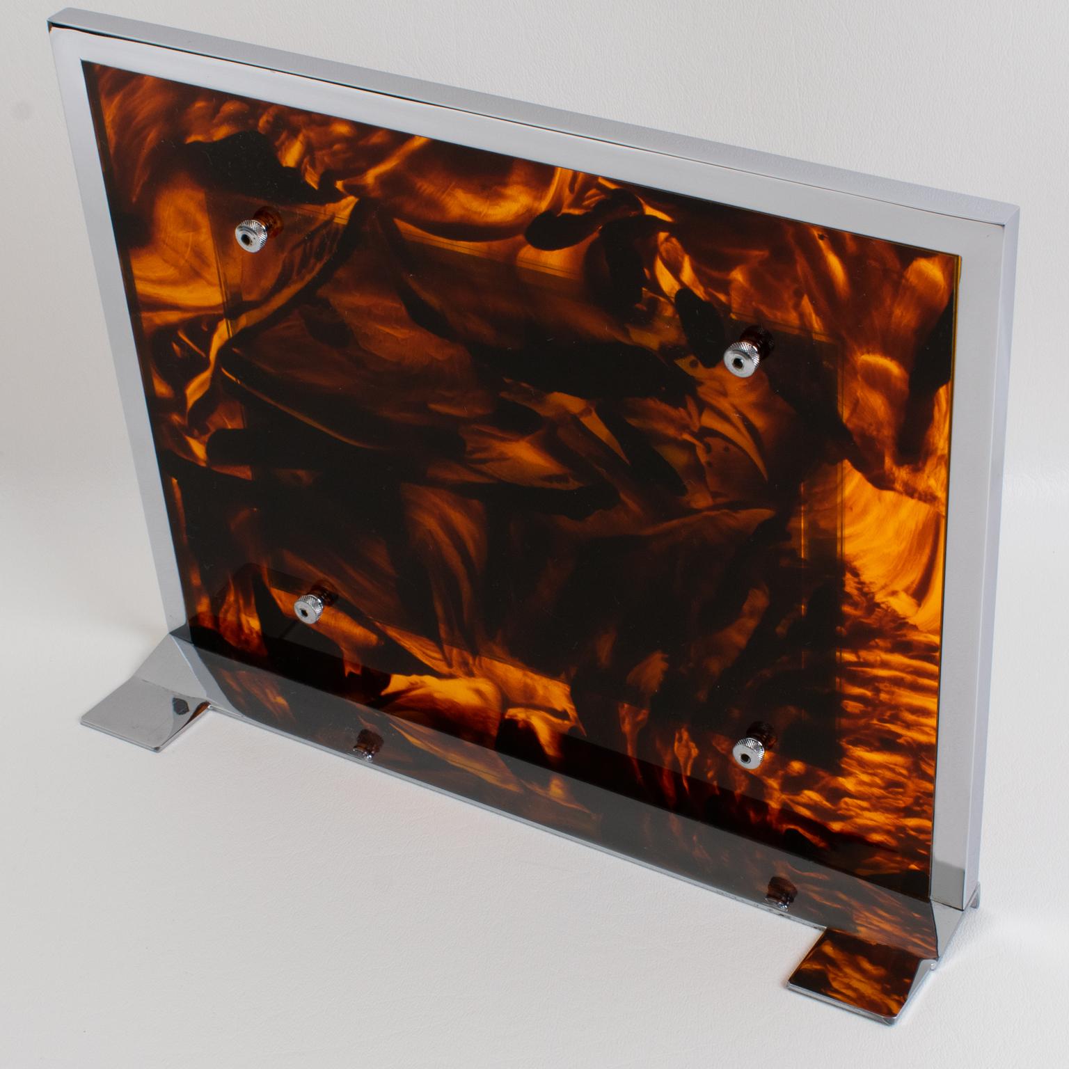 Italian Tortoiseshell Lucite and Chrome Picture Frame, Italy 1970s For Sale