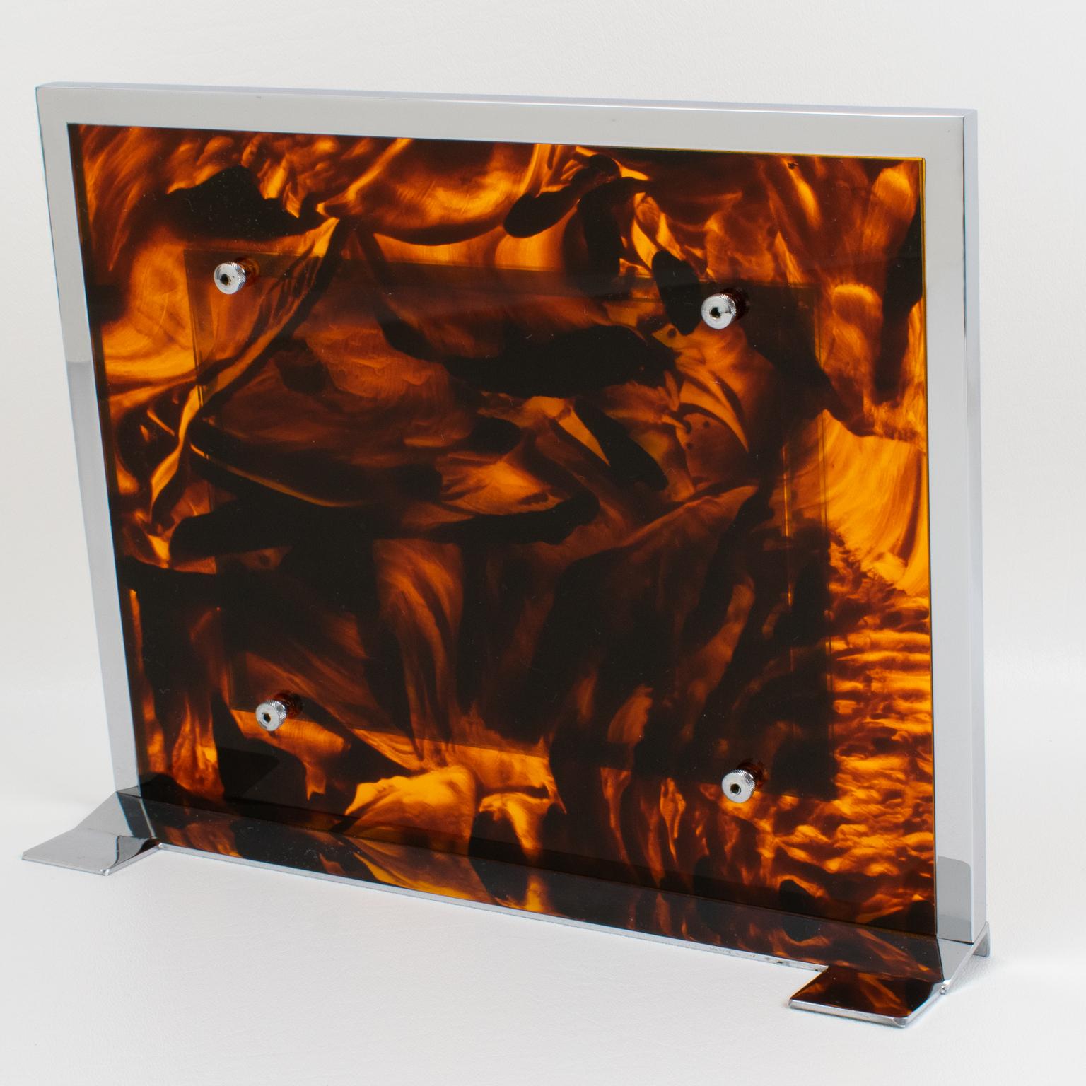 Tortoiseshell Lucite and Chrome Picture Frame, Italy 1970s In Excellent Condition In Atlanta, GA