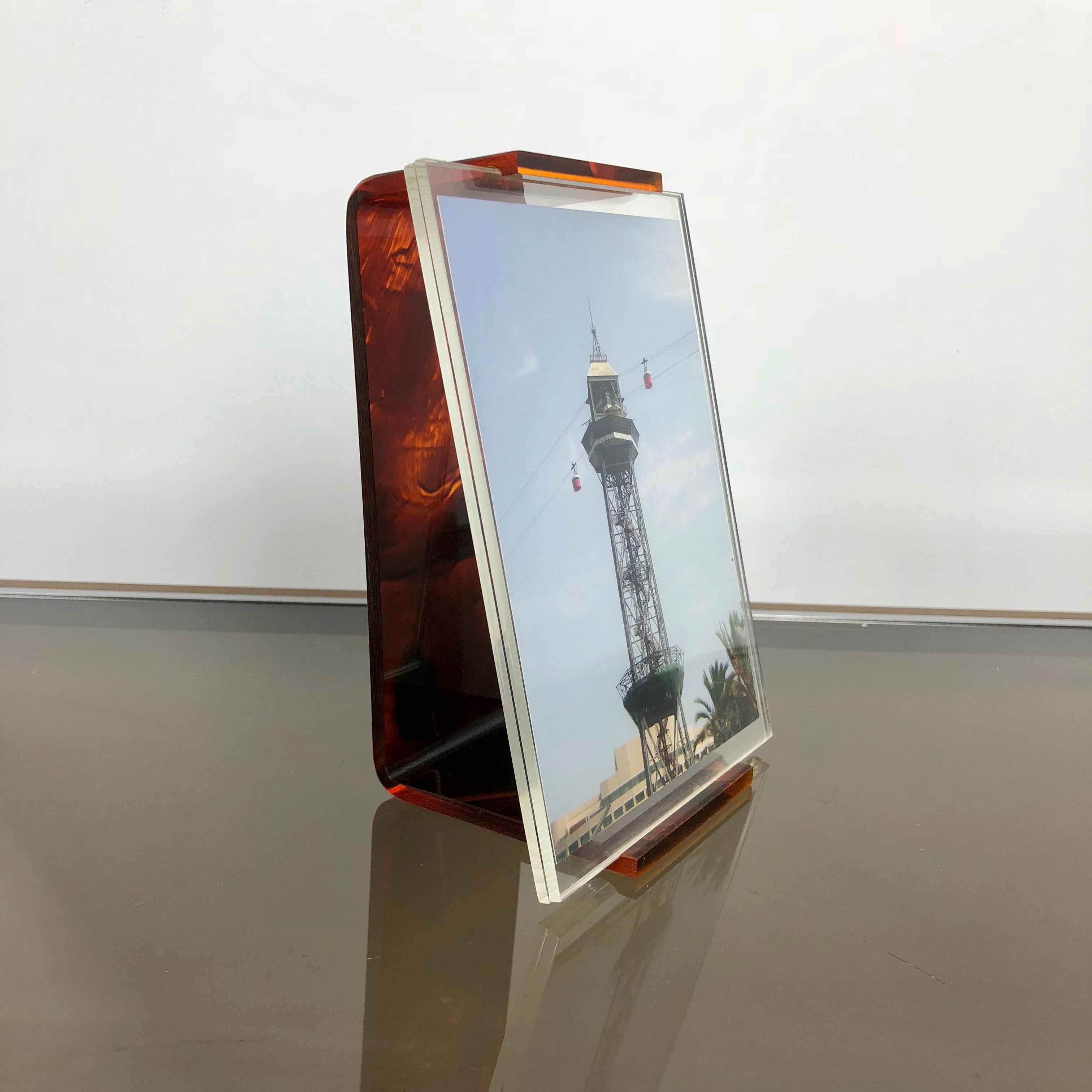 Tortoiseshell Lucite picture photo frame holder 1970s in Christian Dior style.