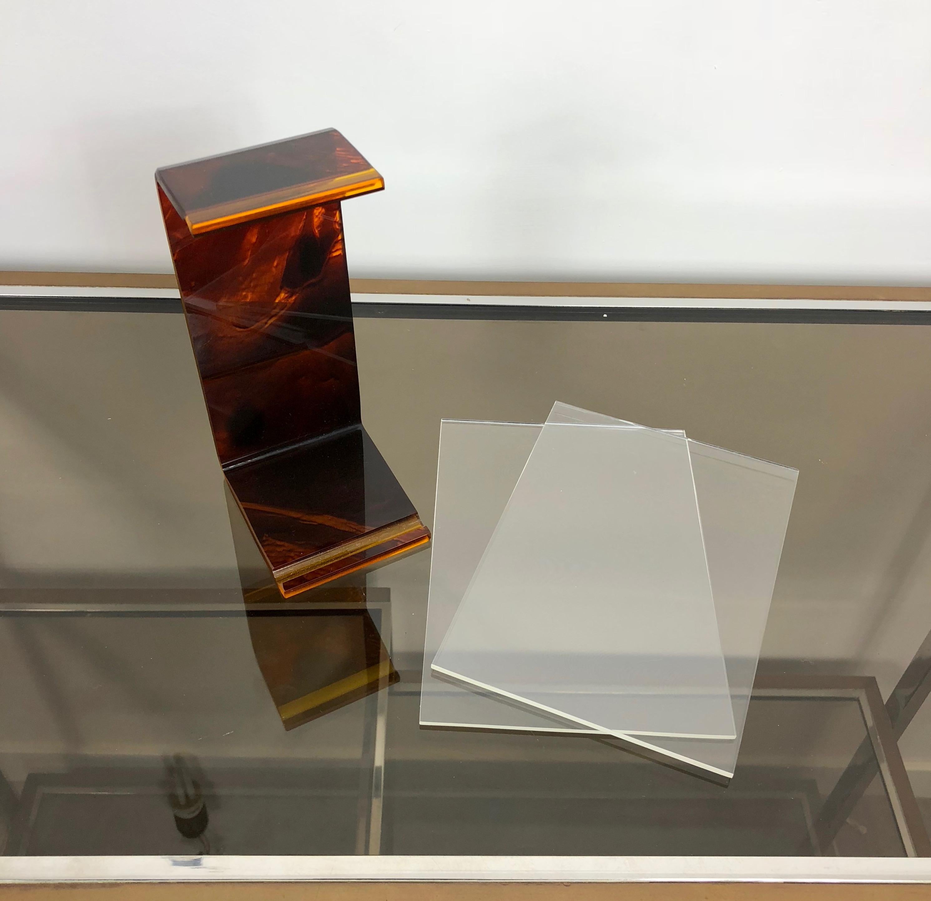 Late 20th Century Tortoiseshell Lucite Picture Photo Frame Holder 1970s in Christian Dior Style