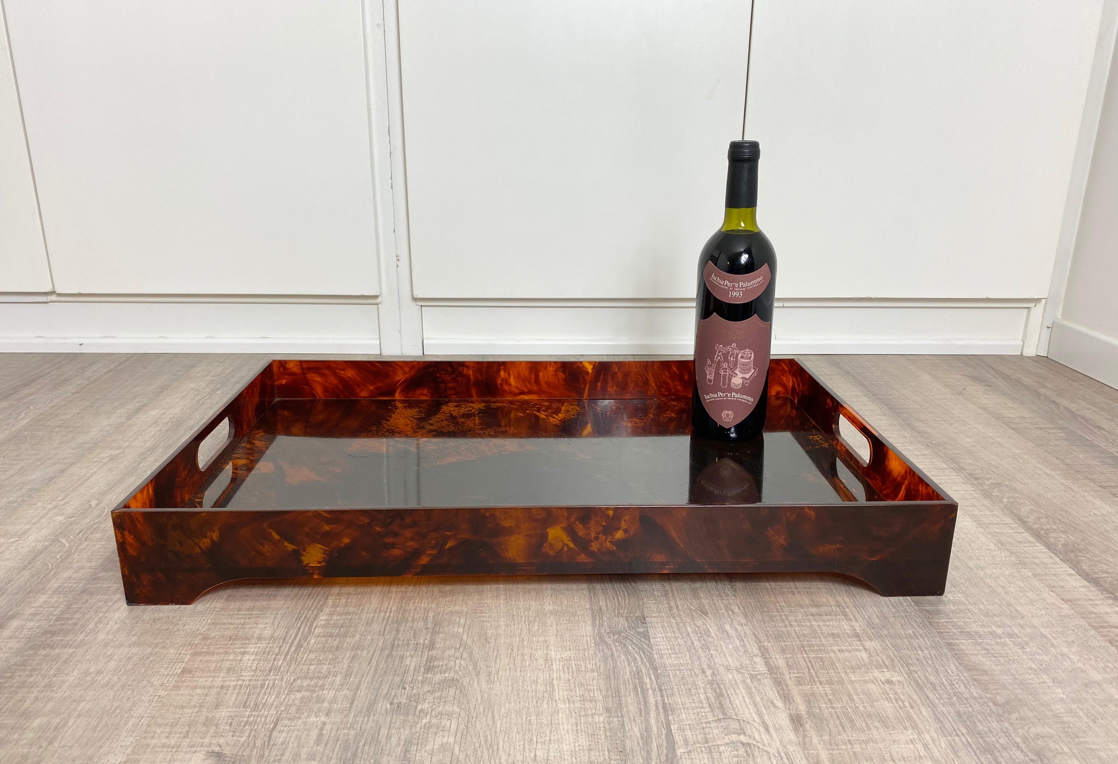 Tortoiseshell Lucite Serving Tray Centerpiece, Willy Rizzo Style, Italy, 1970s In Good Condition In Rome, IT