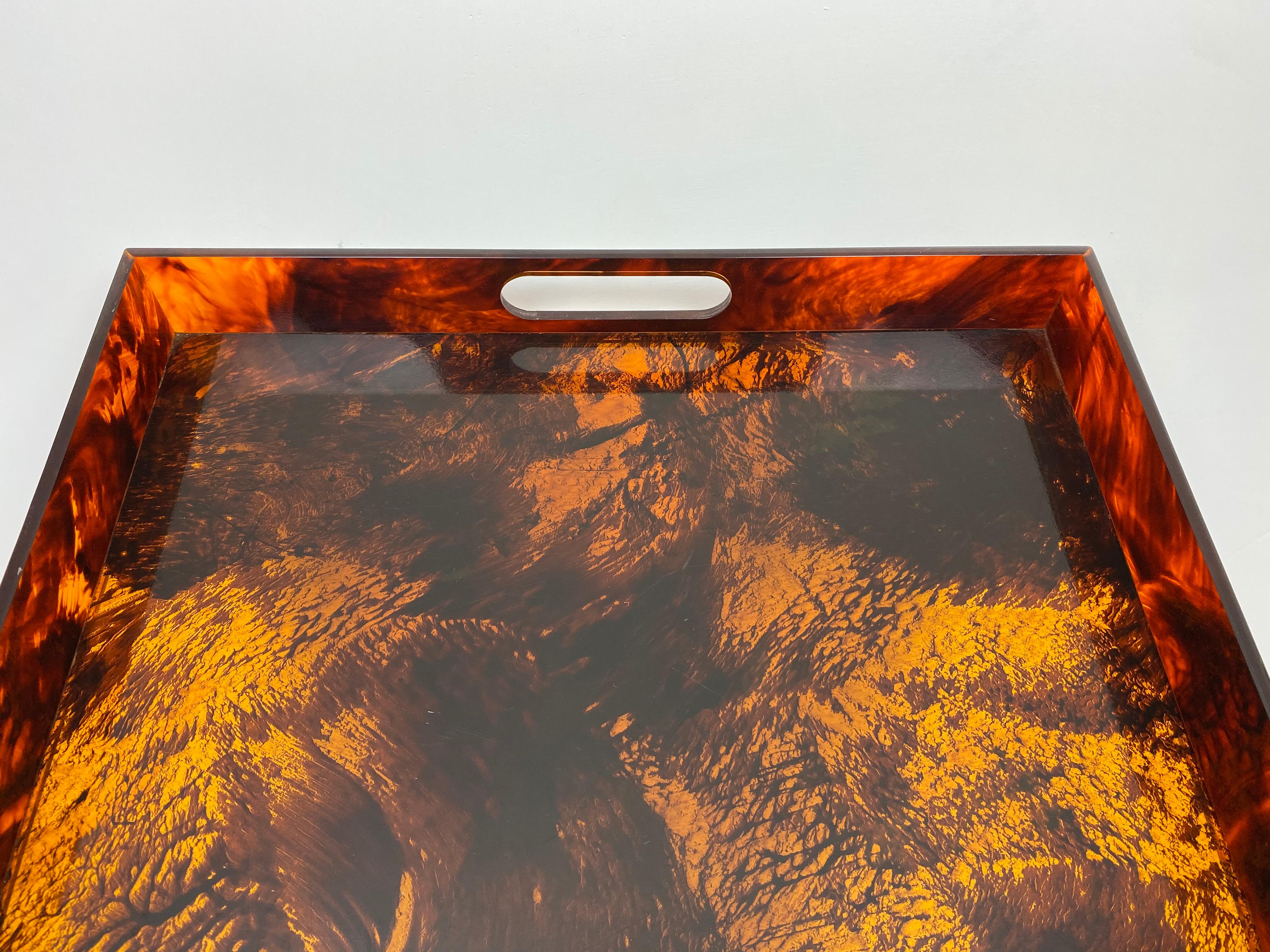 Late 20th Century Tortoiseshell Lucite Serving Tray Centerpiece, Willy Rizzo Style, Italy, 1970s